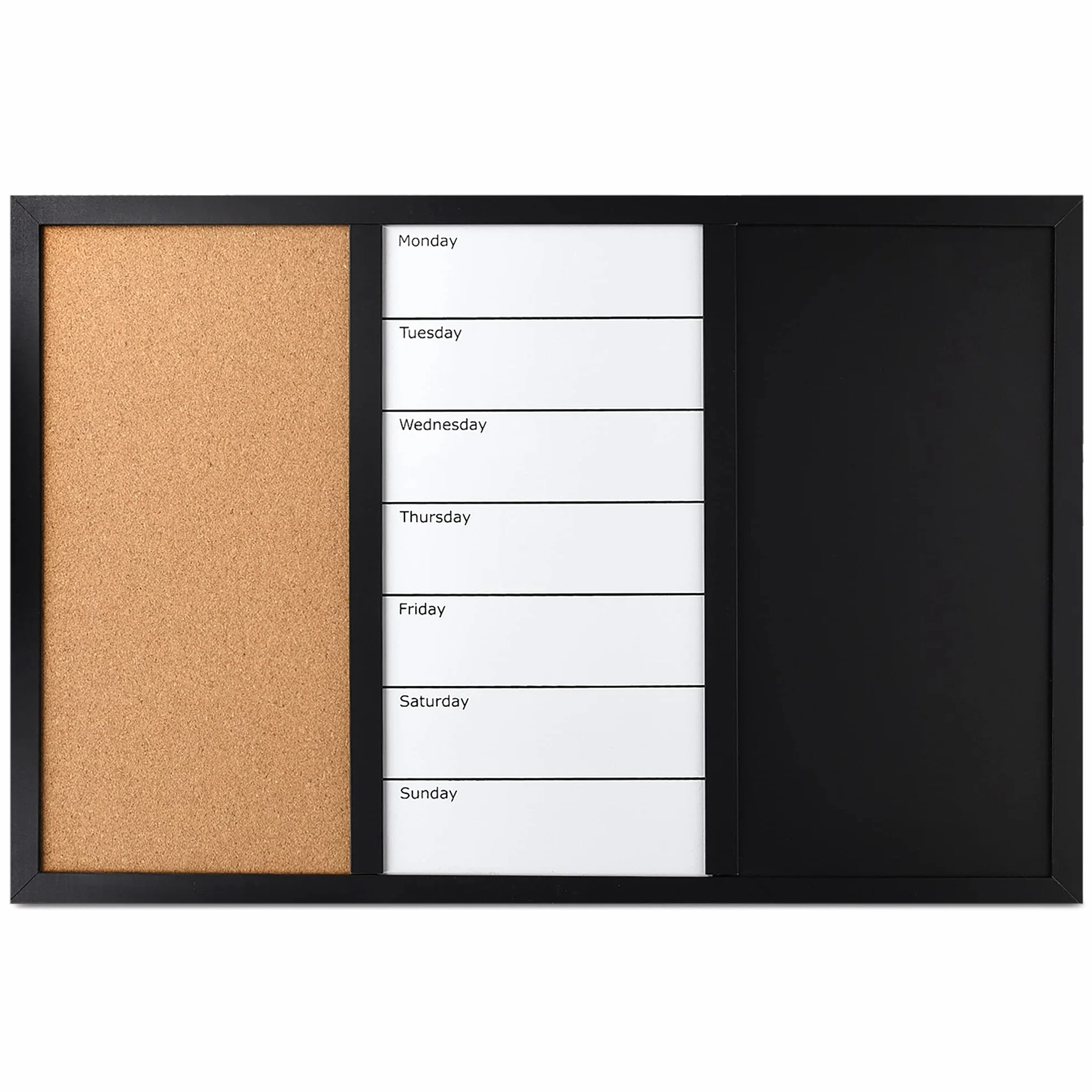 Navaris Tablero combinado de corcho pizarra y pizarra blanca magnética - Tablero de pared con marco 70x50 cm - Con tizas imanes chinchetas y rotulador