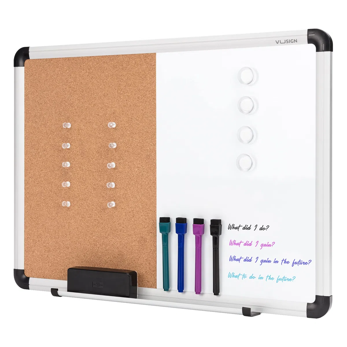 VUSIGN Pizarra blanca magnética y corcho, 17 x 23 pulgadas, para montar en la pared, tablero de anuncios de borrado en seco/tablero de corcho combinación con marco de aluminio