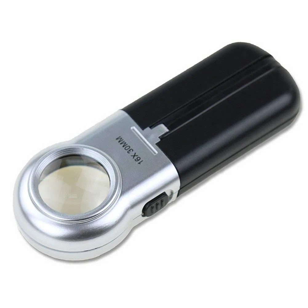 MRKU Lupa de Mano con luz LED, 16 aumentos, Lupa de Escritorio, Lupa de Lectura