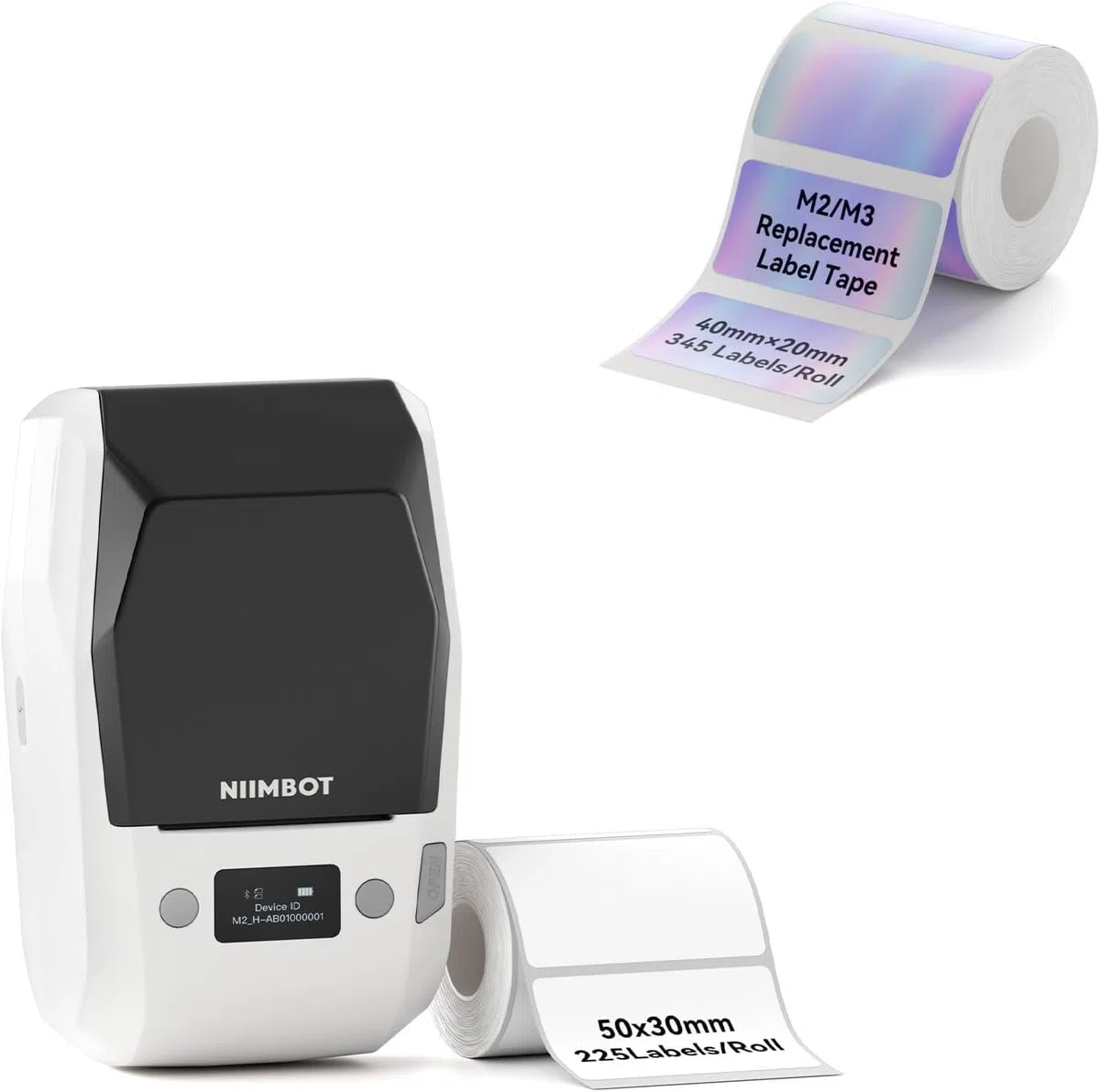 NIIMBOT Blanca M2 Etiquetadora Bluetooth de Transferencia térmica con Cinta de Etiquetas holográficas de 40 × 20 mm para Oficina,pequeña Empresa,Escuela,hogar y Almacenamiento de Cable