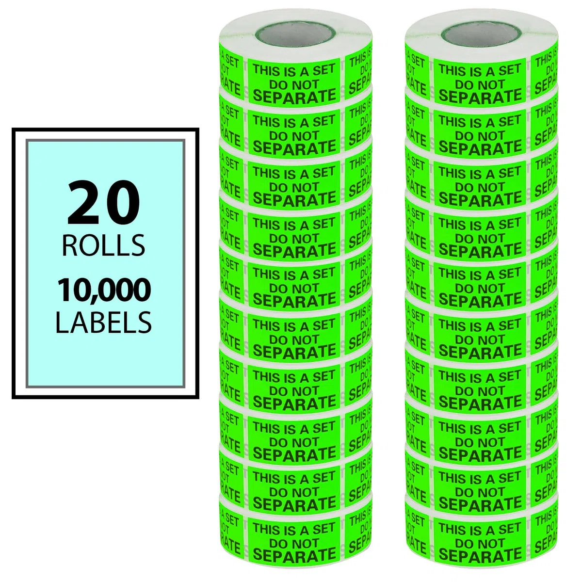 Este es un juego de etiquetas que no separan (1 pulgada x 2 pulgadas - 500/rollo), etiquetas de embalaje de Logística de Amazon, verde neón, 20 rollos - total 10.000 etiquetas