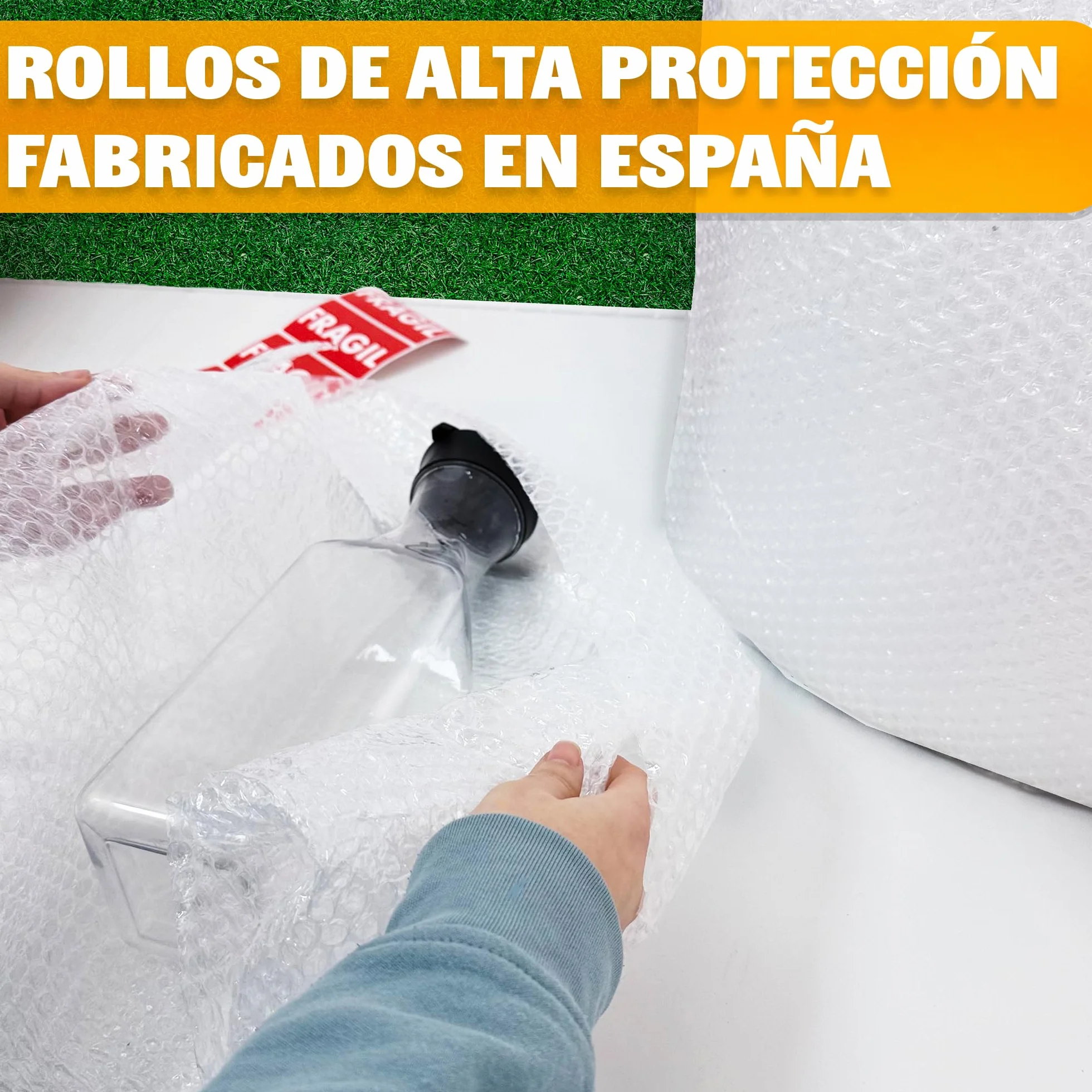 Rollo Burbuja Embalaje 100 cm x 100 m con Cutter y Pegatinas de Frágil – Papel Burbuja Protector Antigolpes Reutilizable
