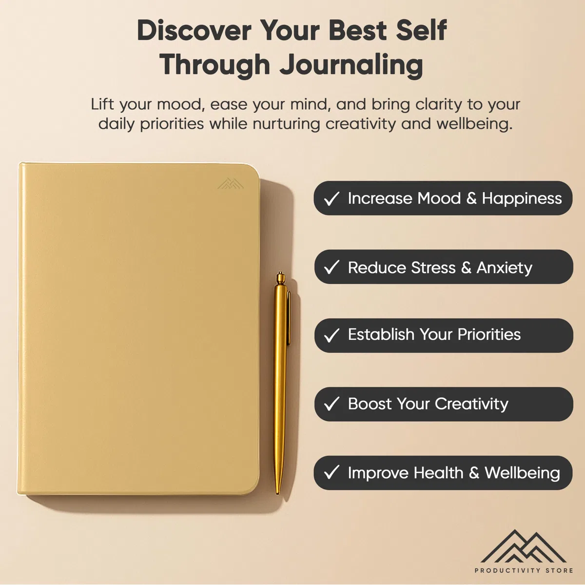 PRODUCTIVITY STORE - El mejor diario diario para hombres y mujeres, diario de gratitud, diario de manifestación y diario guiado con indicaciones para el crecimiento personal (A5, color crema)