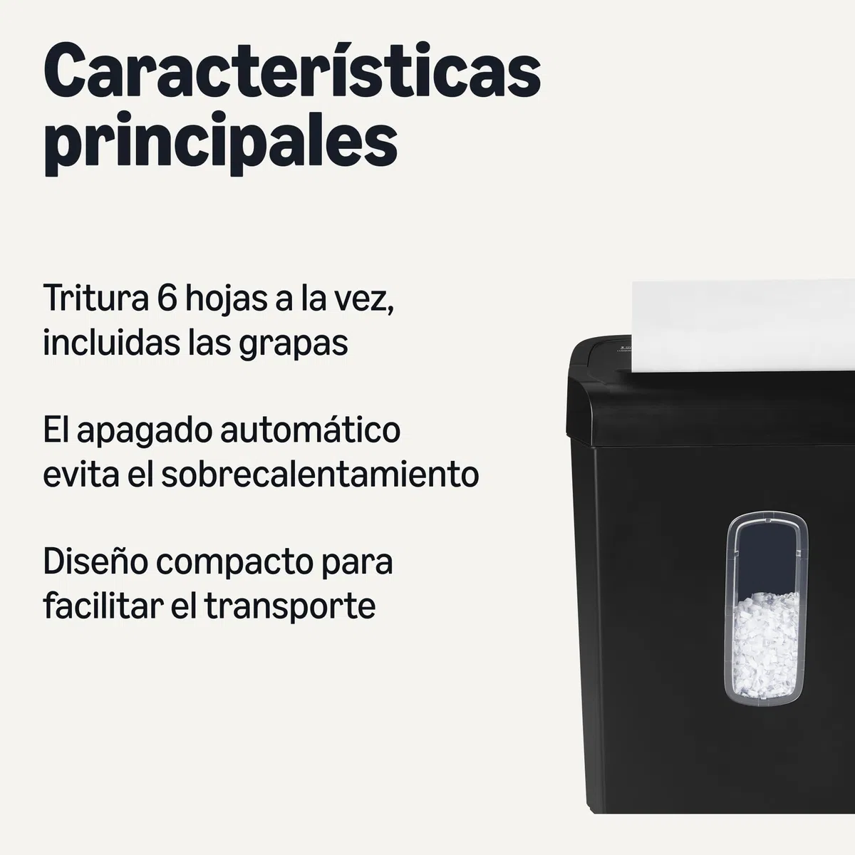 Amazon Basics Trituradora de Papel y Tarjetas de Crédito para 6 Hojas de Corte Cruzado, 14L, Negro