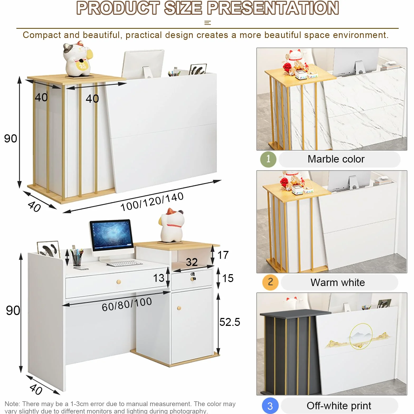 Mostrador de Recepción Peluquería, Mostrador Frontal con Cajón Cerradura y 4 Espacios de Almacenamiento, Mostrador Minorista para Caja, Escritorio de Madera para Computadora Hotel Oficina C 100cm