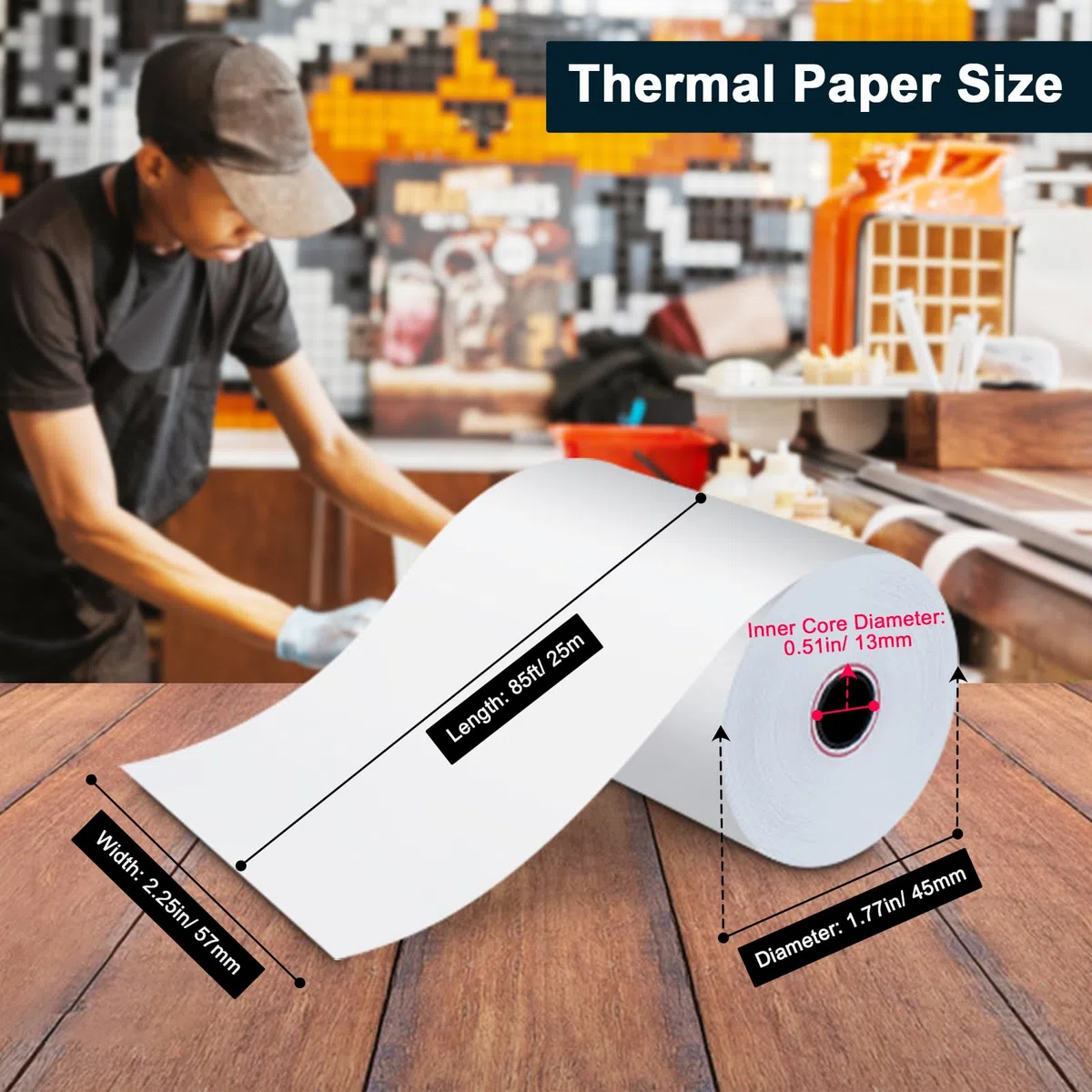 (150 rollos) papel térmico para recibos de 2 1/4 x 85 pulgadas, rollos de papel para máquina de tarjetas de crédito sin BPA para sistemas POS, compatible con Square Terminal, Clover Flex y más