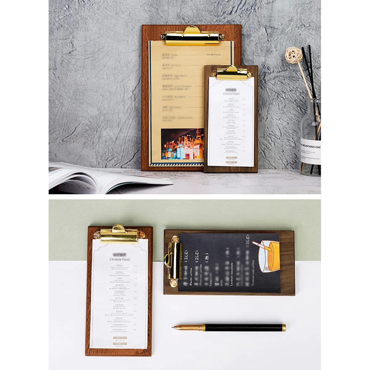 Organizador de archivadores Black Walnut Portapapeles Multi-Stands Pad File File Organizer Carpeta Multifunción Carpeta for Notas, información y menús Carpeta archivadora para Oficina(M)