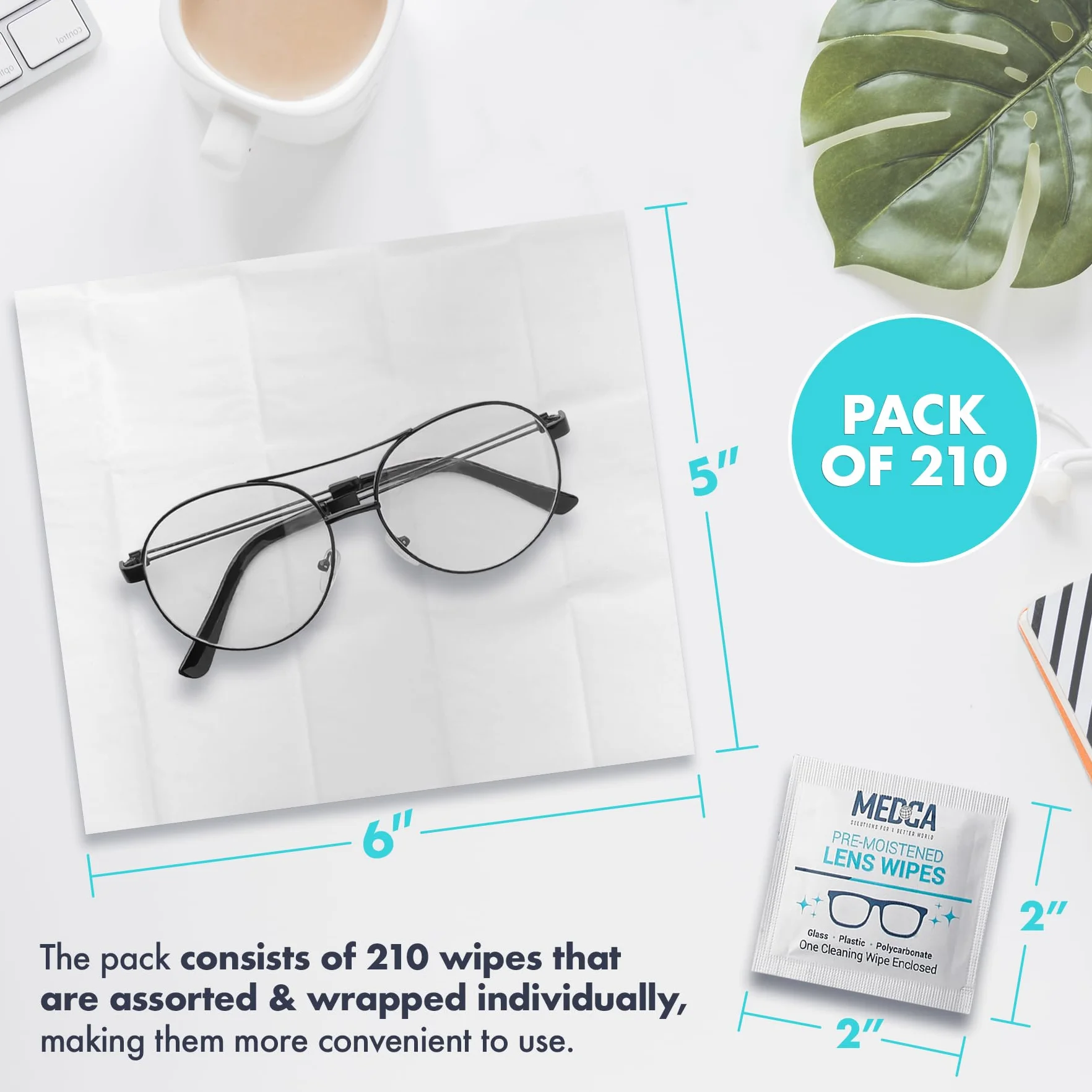 MEDca Toallitas de Limpieza de Lentes - Paños de limpieza de gafas prehumedecidos envueltos Individualmente