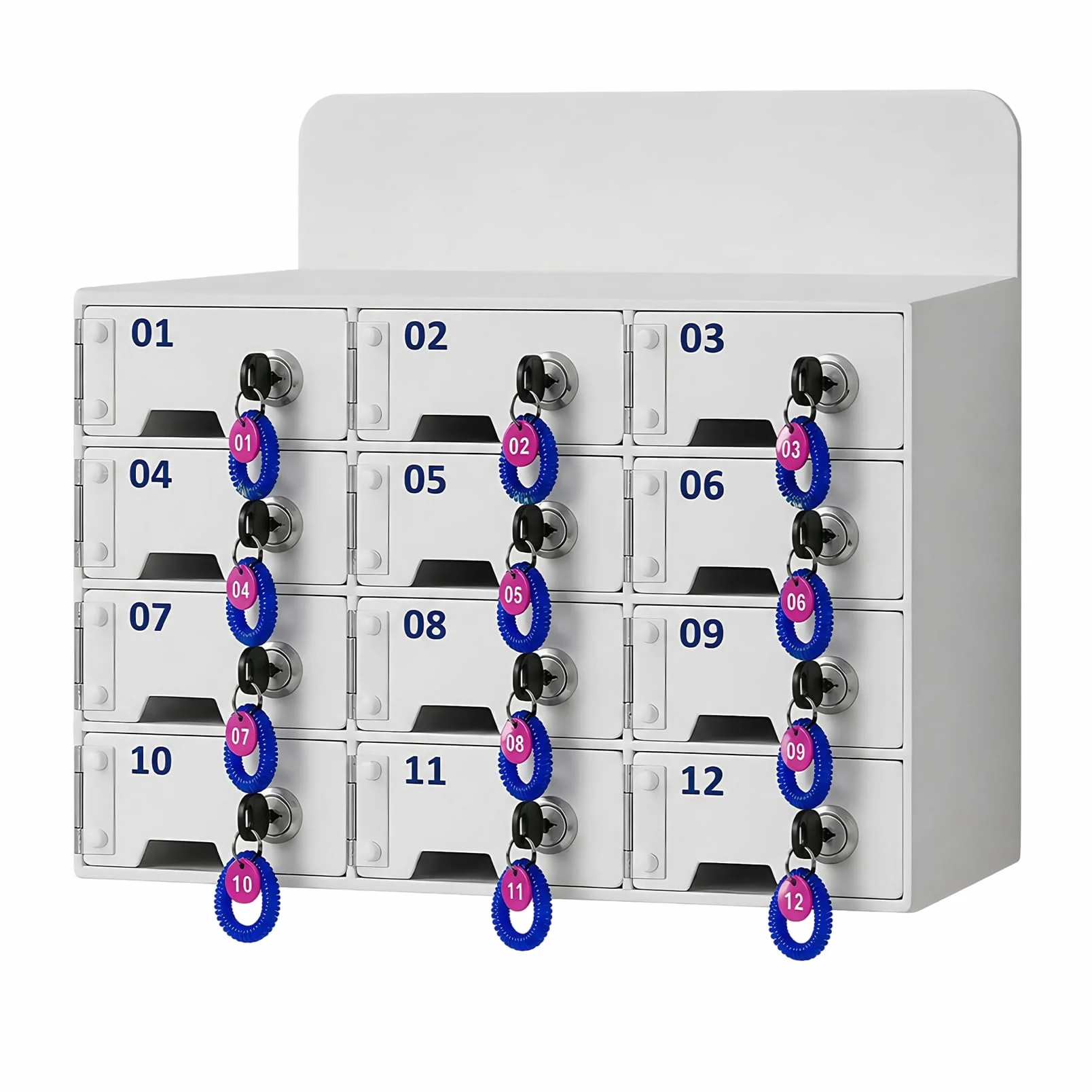 Guarda-Móviles 12 Compartimentos, Caja de Pared con Llave y Puerto Carga, Armario para Teléfonos Móviles