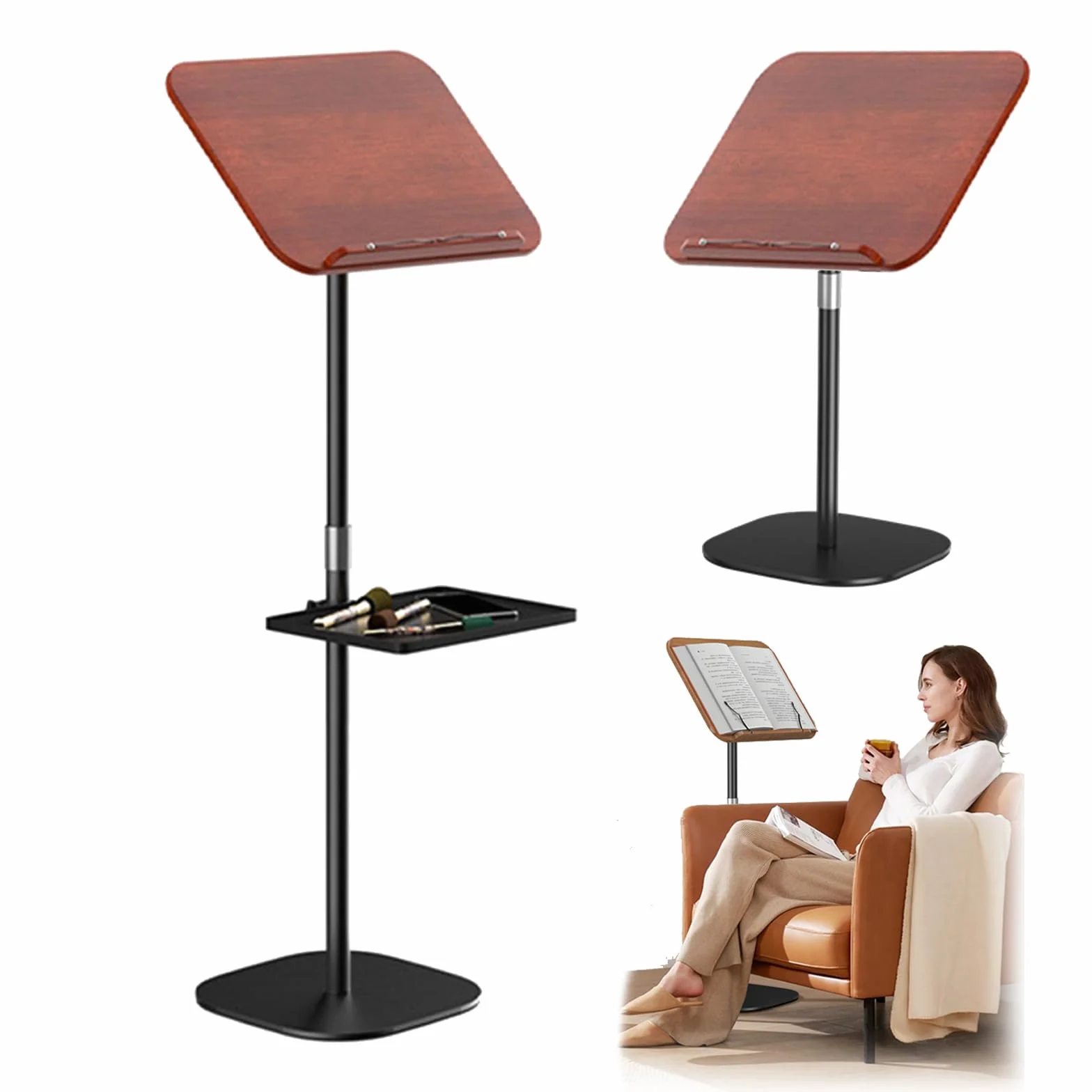 Atril de pie, soporte para libros ajustable, altura ajustable de 80 a 130 cm, mesa portátil para ordenador, soporte para partituras móvil, mesa de proyector, soporte de podio portátil para escuela