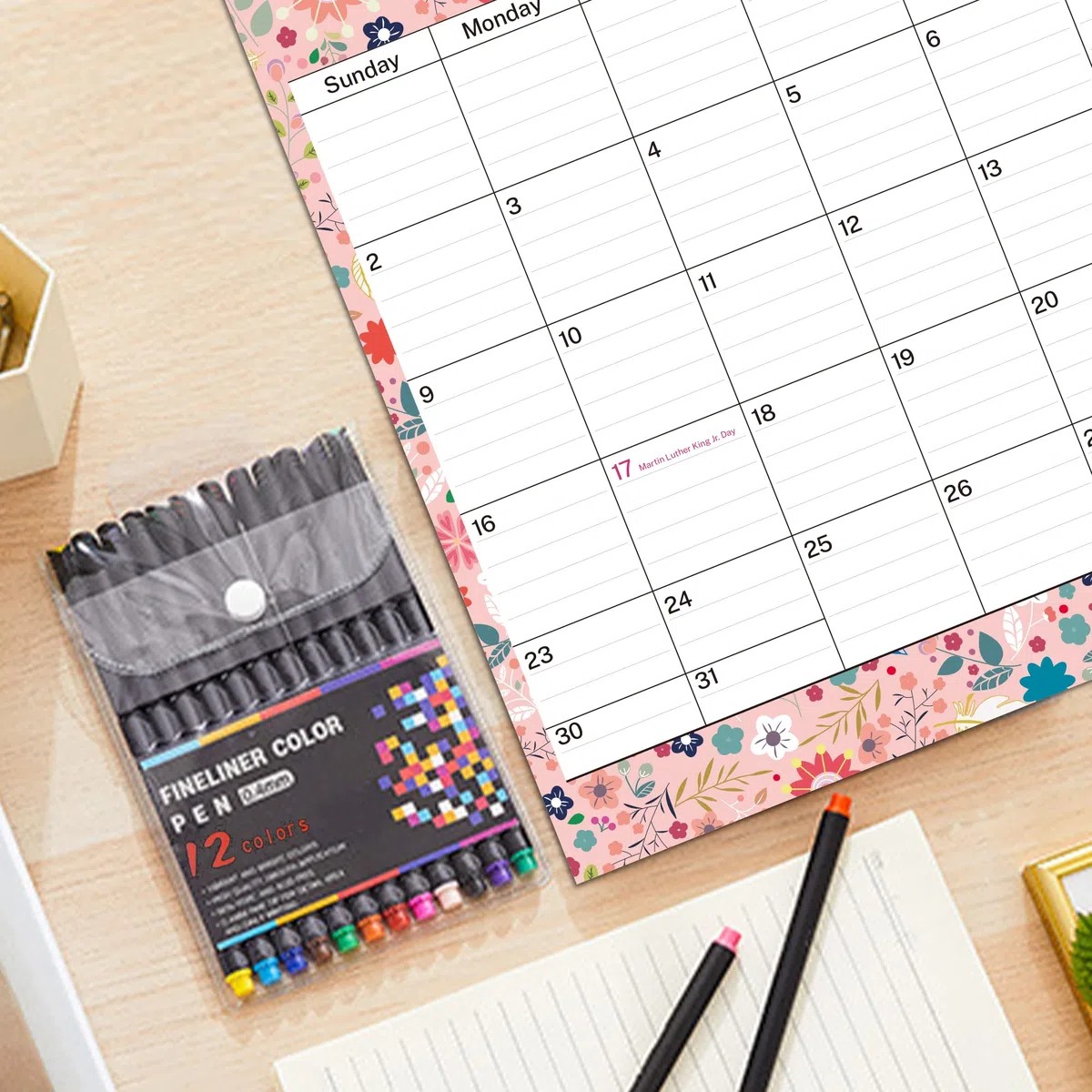 Calendario académico mensual grande de escritorio 2019-2020, diseño floral con imanes para nevera y pared, calendario grande de agosto de 2019 a diciembre de 2020, 17.3 x 13.2 pulgadas