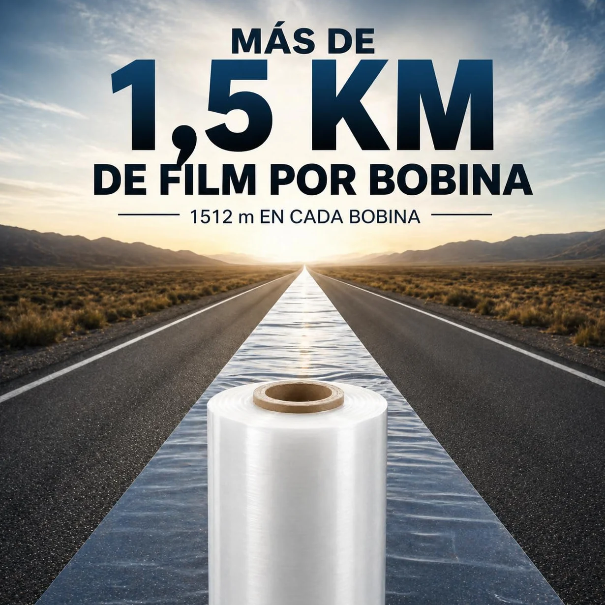 Film Estirable Automático Transparente 500 mm x 1512 m – Bobina Industrial 16 kg – 23 Micras ±2 – Plástico Stretch Film para Enfardadora Automática, Paletizado, Embalaje y Logística Profesional