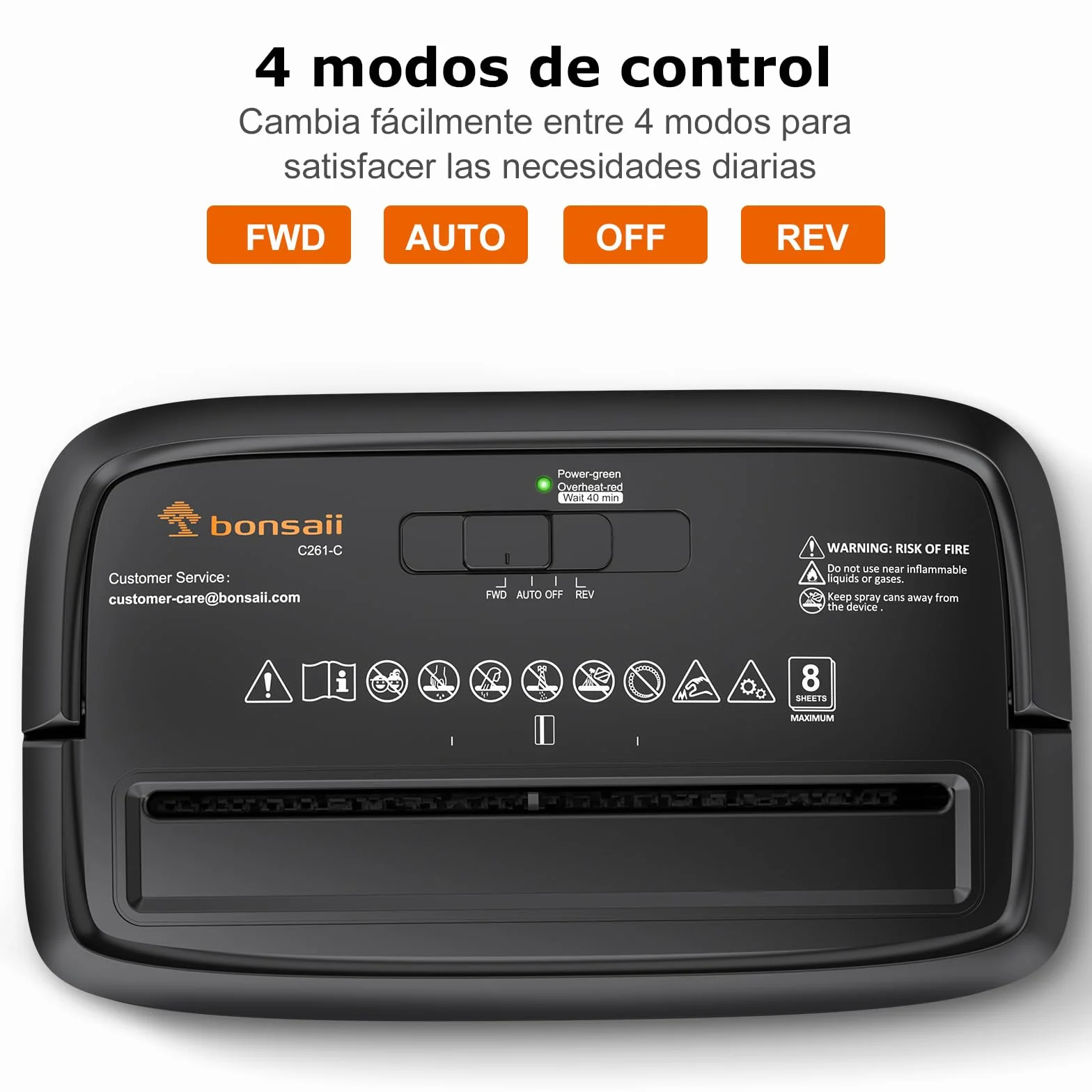 Bonsaii Trituradora de Papel 8 Hojas, Destructora de Papel para Oficina y Hogar, Nivel de Seguridad P-4, Corte Cruzado 5×14mm, Tritura Tarjetas de Crédito, Clips, Grapas, C261-C