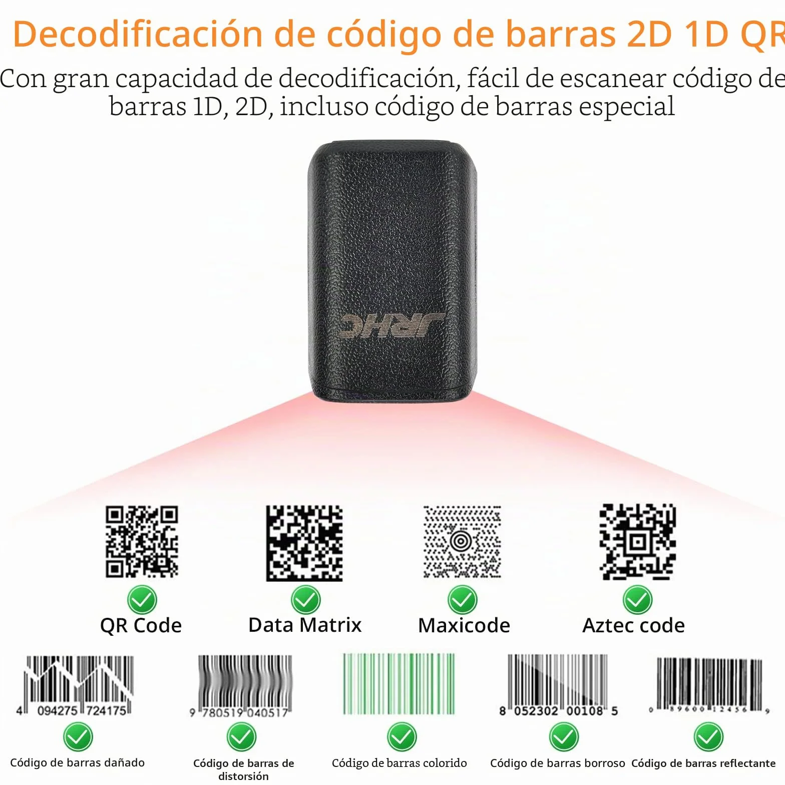 1D 2D Bluetooth portátil anillo de código de barras escáner portátil Mini lector de códigos de barras con conexión inalámbrica de 2,4 GHz y cable USB