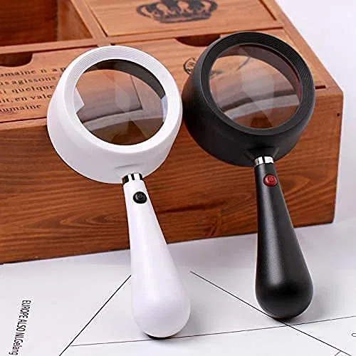 Lupas educativas para Pasatiempos, 2 lupas de Mano con luz LED, Lupa de Lectura, Lente sin distorsión de 20 x 77 mm para Personas Mayores, Baja visión, Libros, páginas, revistas, mapas/Blanco