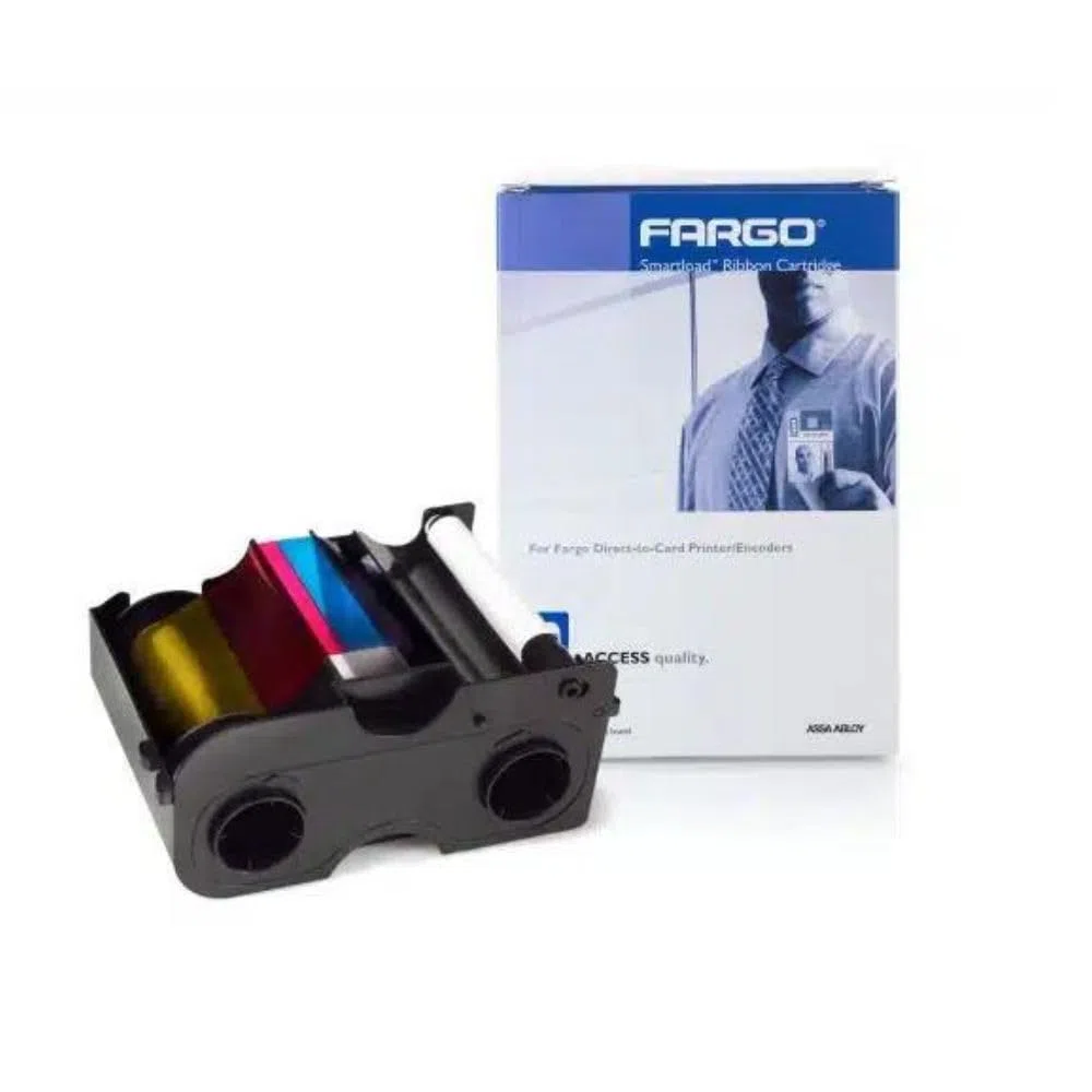 2ID - Cartucho de cinta Fargo DTC1250 YMCKO con rodillo de limpieza | Cinta original Fargo 45000 | Imprime imágenes, texto y códigos de barras a todo color vibrantes y duraderos en tarjetas de