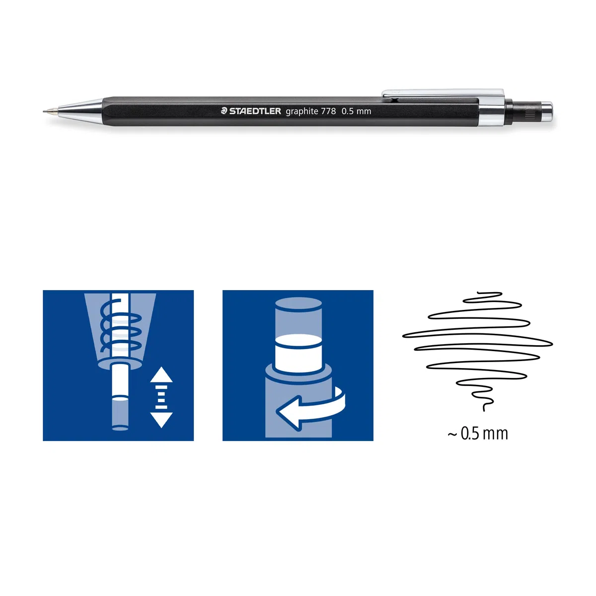 STAEDTLER Graphite 778 778 05-9 - Portaminas (forma hexagonal, 0,5 mm de ancho, punta y clip de metal, 10 portaminas en caja de cartón)