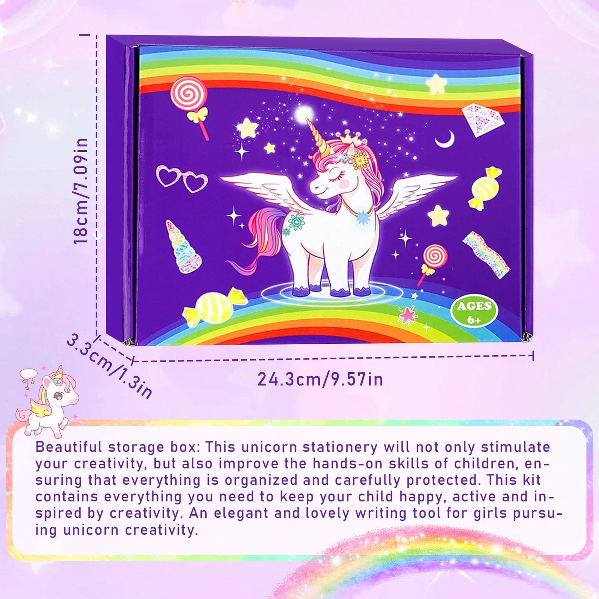 Set de Papeleria Bonita Unicornio, Material Escolar y Papeleria, Regalos de Papelería para Niñas de 6 7 8 9 10 11 12 Años, DIY Regalo para Cumpleaños y Navidad, 124 Piezas, Morado‌