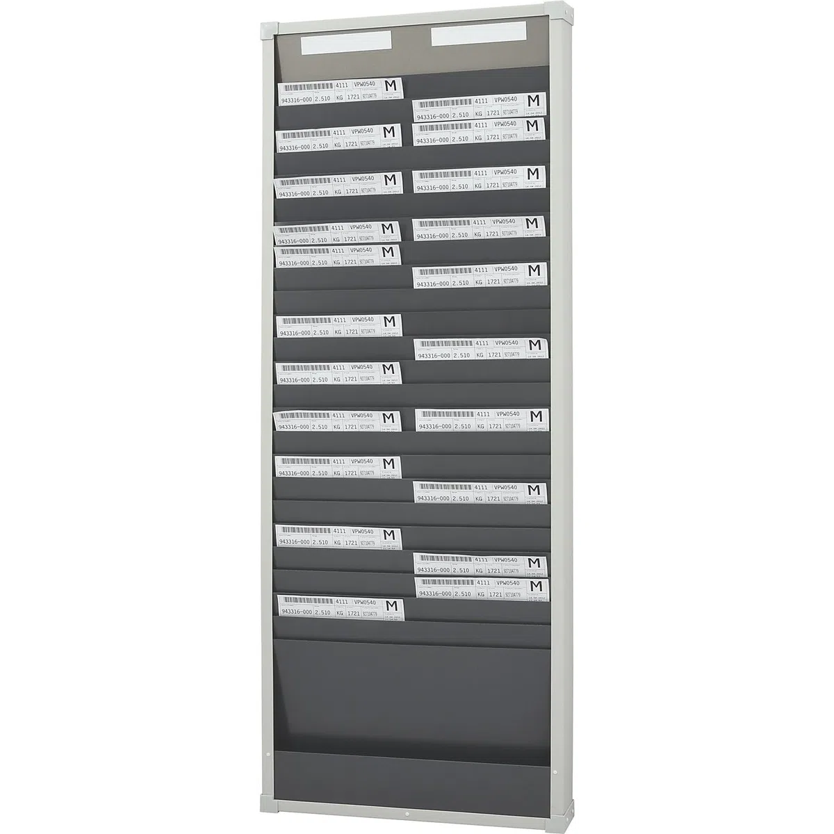 Panel modular clasificador para documentos, 25 compartimentos, altura 1350 mm, con 2 hileras.