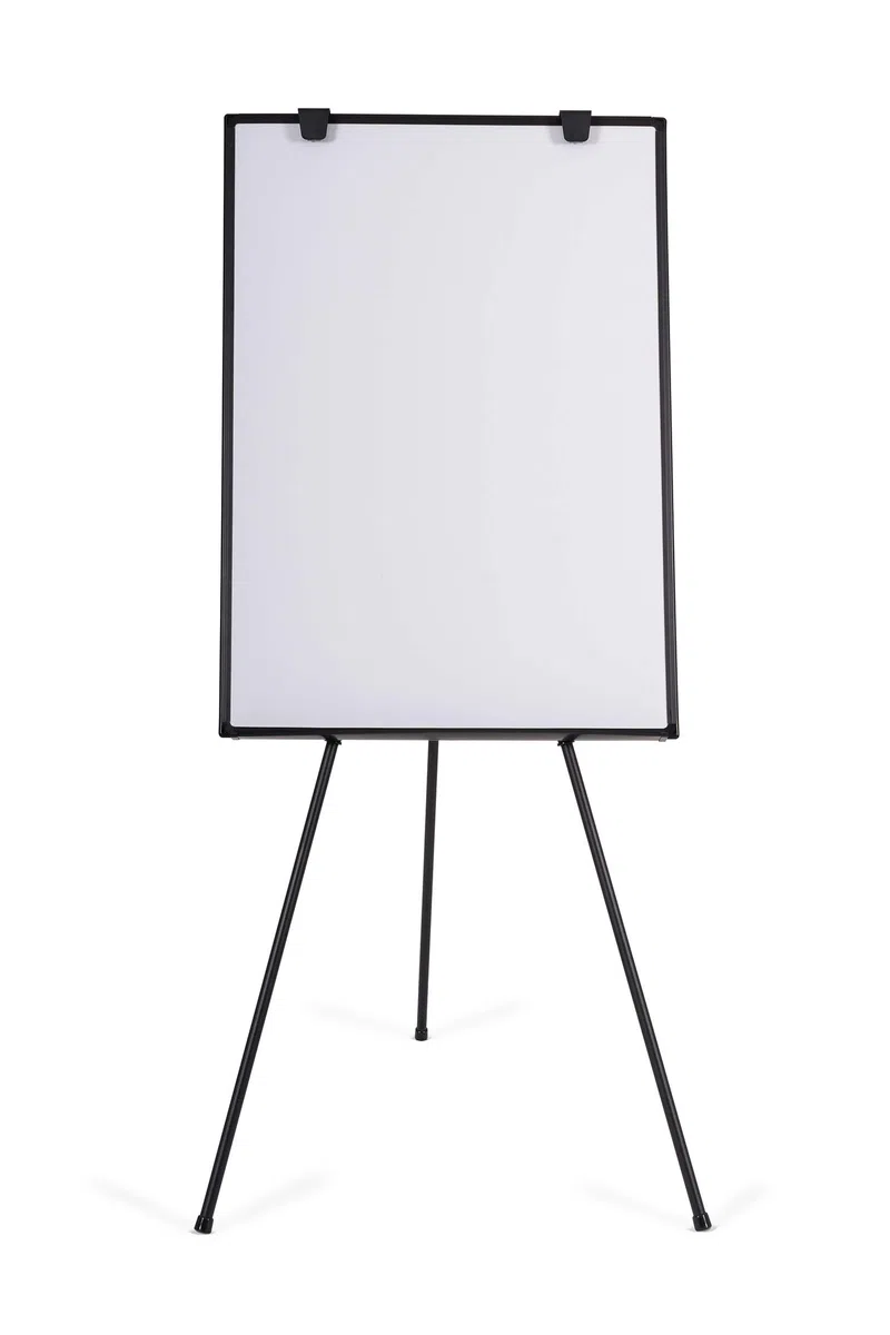 Caballete trípode, superficie lacada magnetica, adecuado para rota folios marco en aluminio lacado en negro, ajustable en altura, 70 x 100 x 180 cm