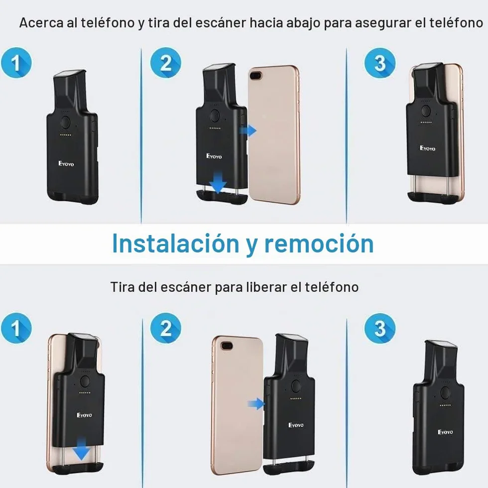 Eyoyo Escáner de Código de Barras Bluetooth 1D 2D QR Inalámbrico con Clip para Móvil Android iOS