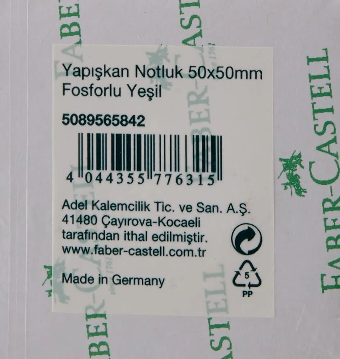 Faber-Castell Notas adhesivas, 50 x 50 mm, color verde neón