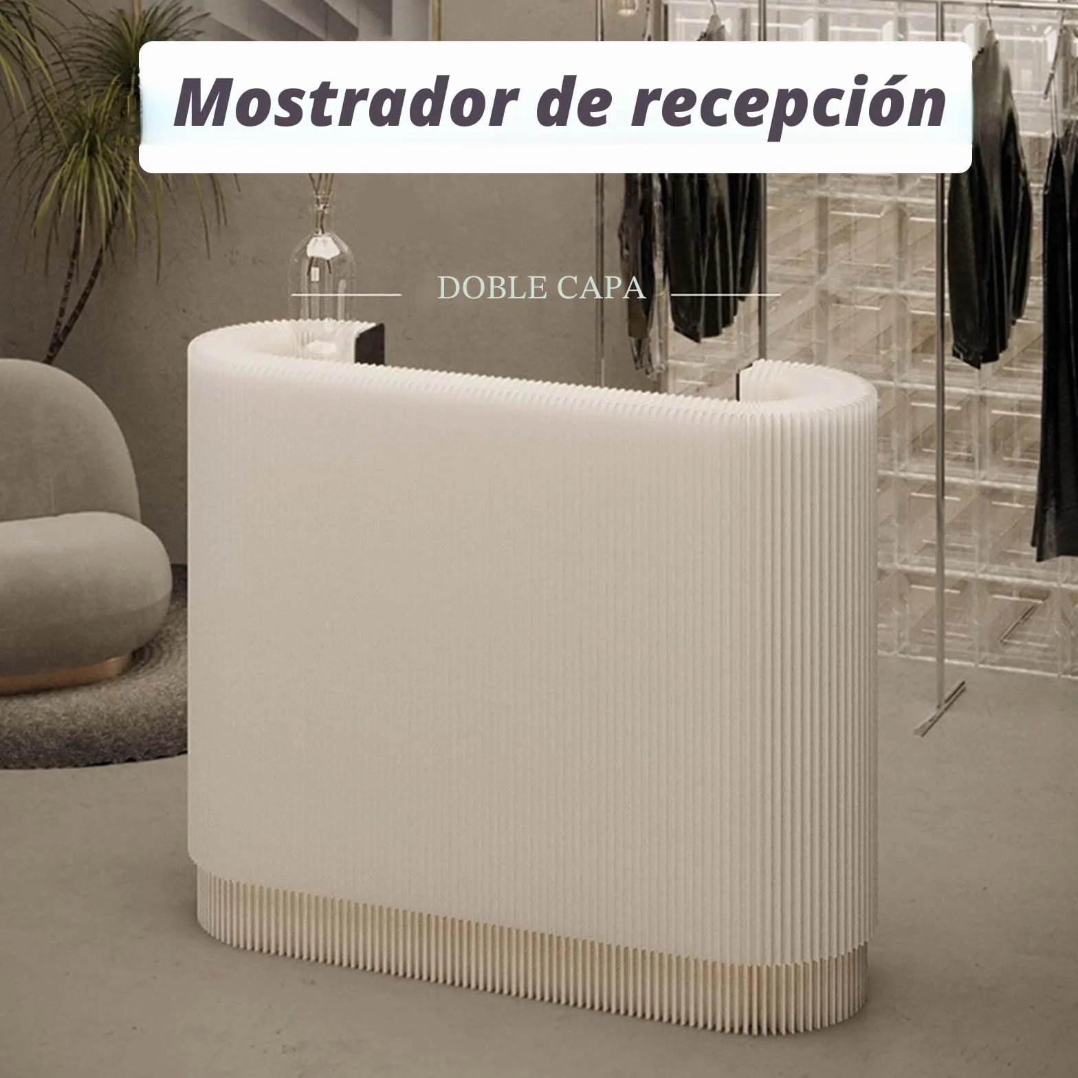Mostrador de Recepción Curvo con Estantes Desmontables, Escritorio de Cajero para Salón y Tienda