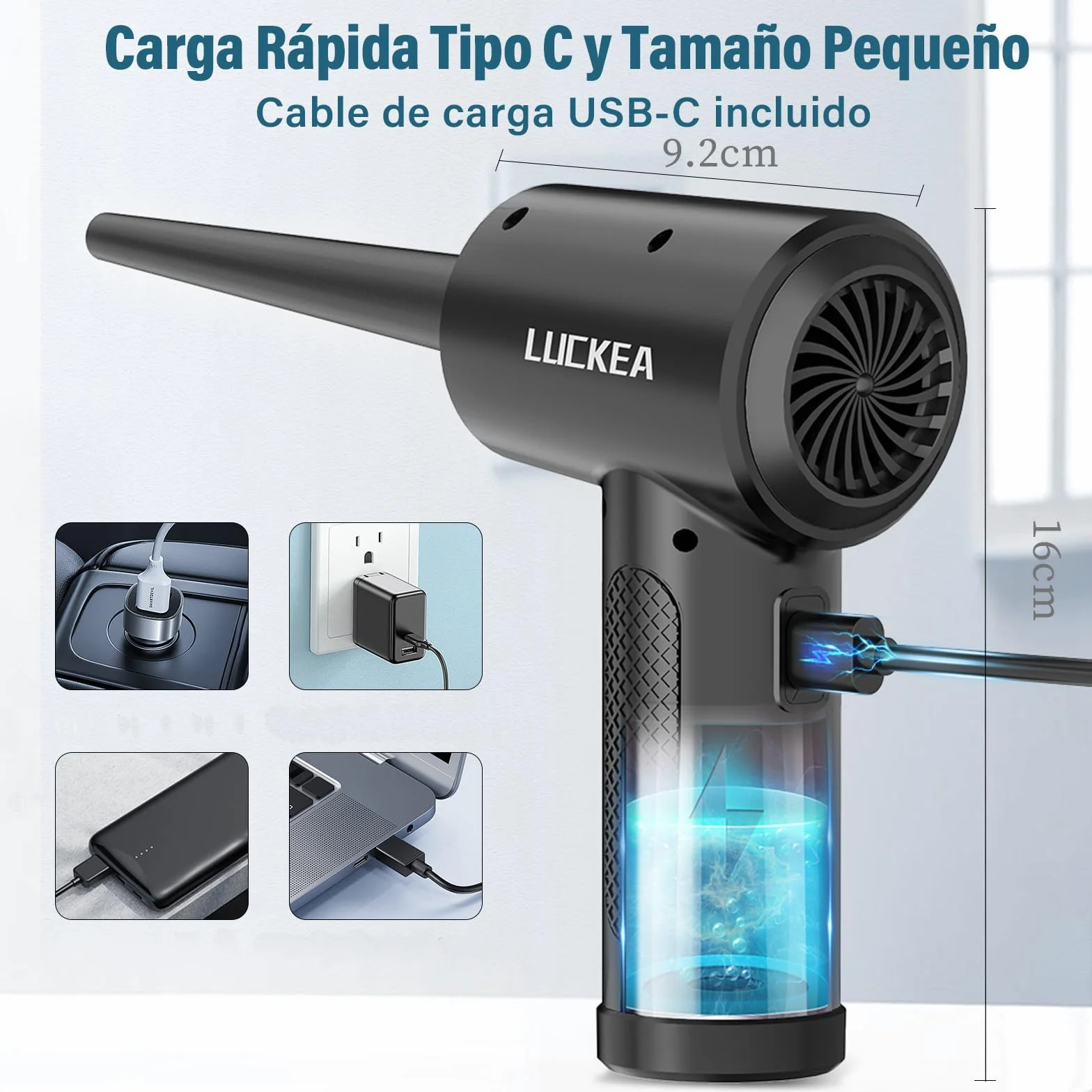 Aire Comprimido Limpieza PC Soplador de Aire - 3 Velocidades Air Duster con Luz LED, 6000mAh, Soplador de Polvo para Teclado, Coche, Oficina, Alternativa al Spray Aire Comprimido o Compressed Air