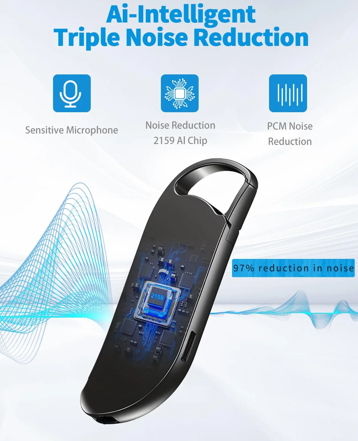 Mini Grabadora Digital 64GB HD con Activación por Voz y MP3, Reducción de Ruido, Batería Recargable, USB-C