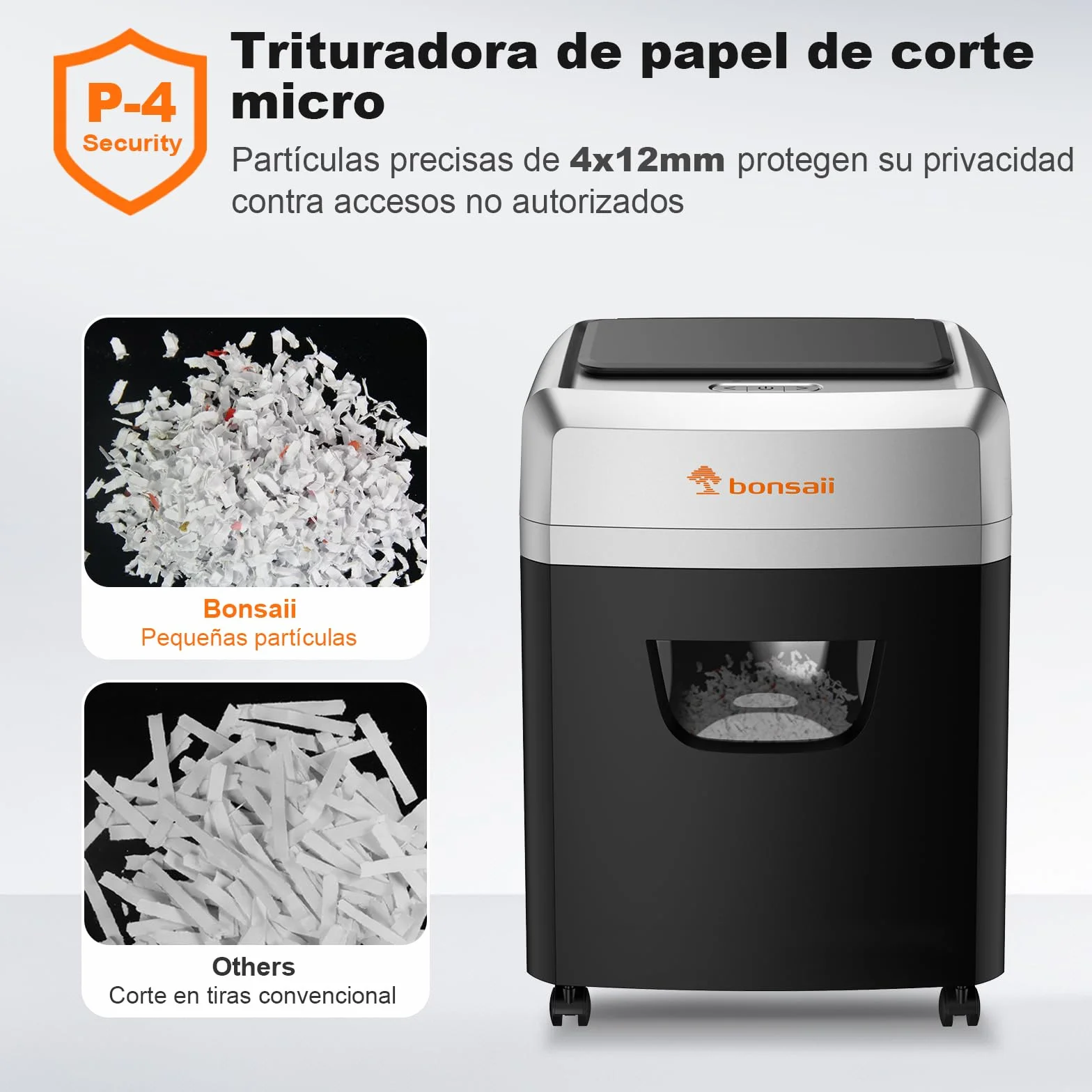 Bonsaii Trituradora de Documentos con alimentación automática para 160 Hojas, Corte en Cruz P-4, 60 Minutos de Funcionamiento Continuo, Caja de Recogida de 23 litros, para Uso en Oficina C290-A