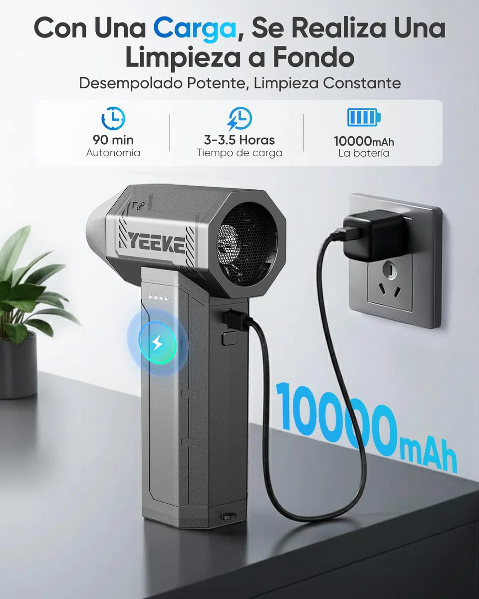 Soplador de Aire Potente, Aire Comprimido Limpieza PC 180000RPM, Mini Soplador Aire 10000 mAh Con Carga Rápida | 4 Velocidades | LED, Ideal para Limpiar Ordenadores de Juegos, Teclados y Coches