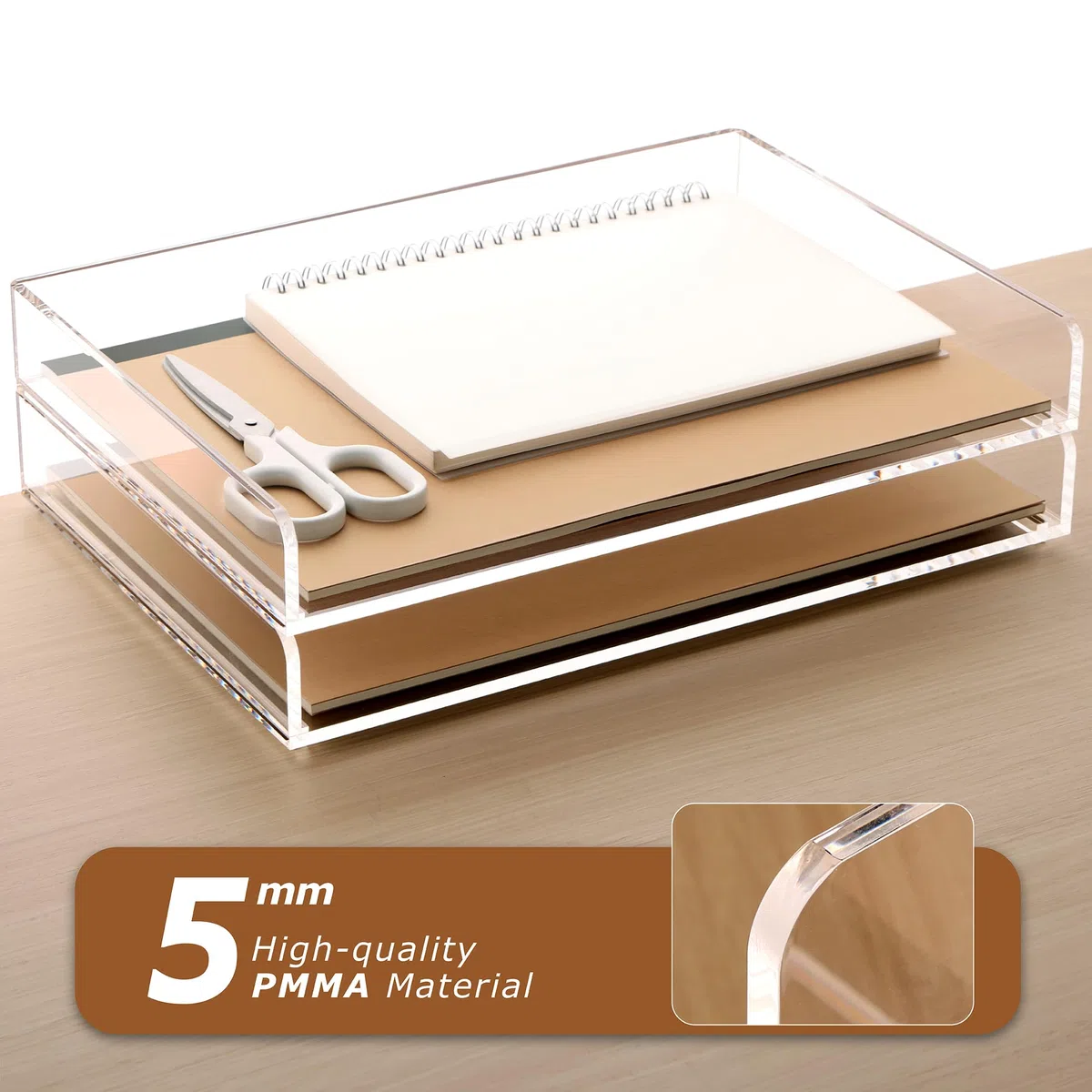 SANRUI Bandeja de papel acrílico de 4 niveles, organizador de archivos apilable para papel A4, cartas, archivos, accesorios de escritorio de oficina transparentes para el hogar, escuela, oficina