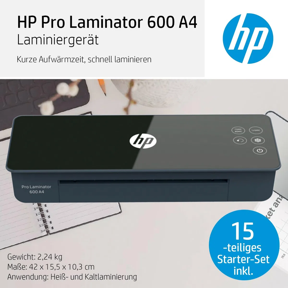 HP Pro Laminator 600 A4 3163 - Laminador (75/80 - 125 micrones, incluye láminas de laminación)