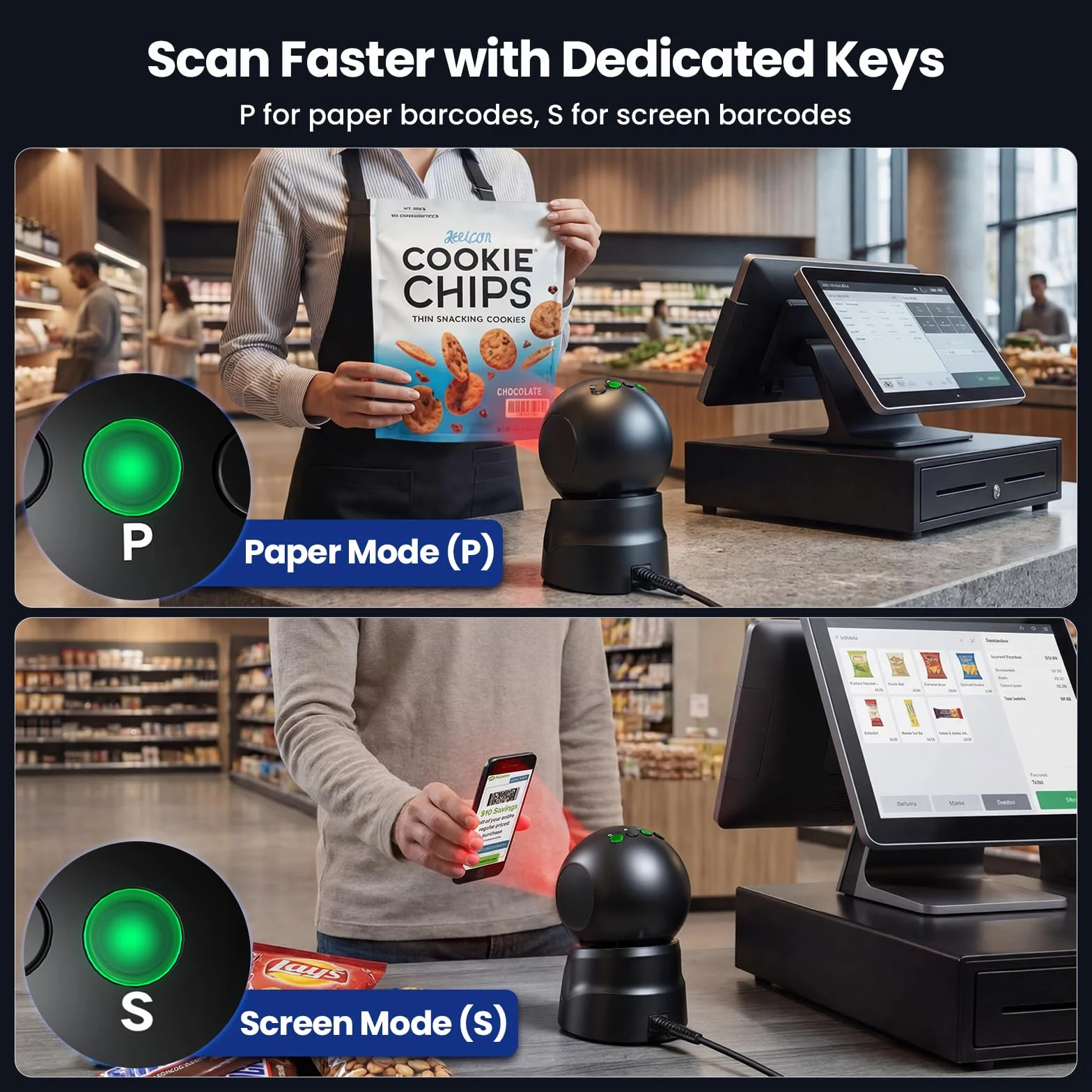 Escáner de códigos de barras de escritorio USB Eyoyo, lector de códigos de barras automático omnidireccional manos libres 2D QR, escaneo con cable para PC, punto de venta, biblioteca, librería, minori
