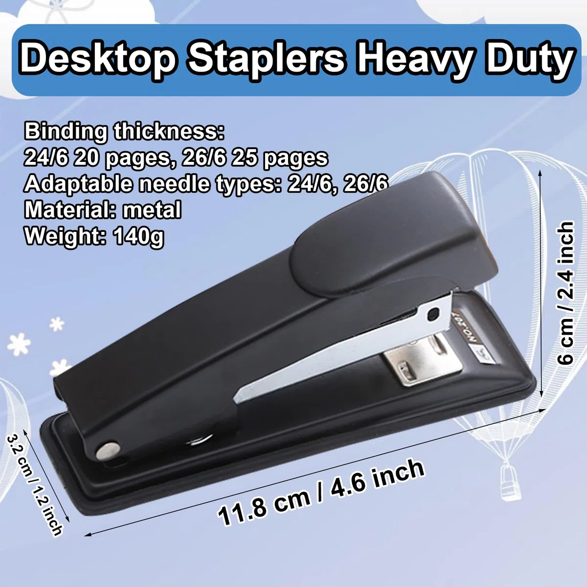 smilixin 2 grapadoras, 25 hojas de capacidad con 2000 grapas estándar, grapadoras de escritorio resistentes, grapadoras de oficina, grapadoras de escritorio para oficina escolar, negro y azul