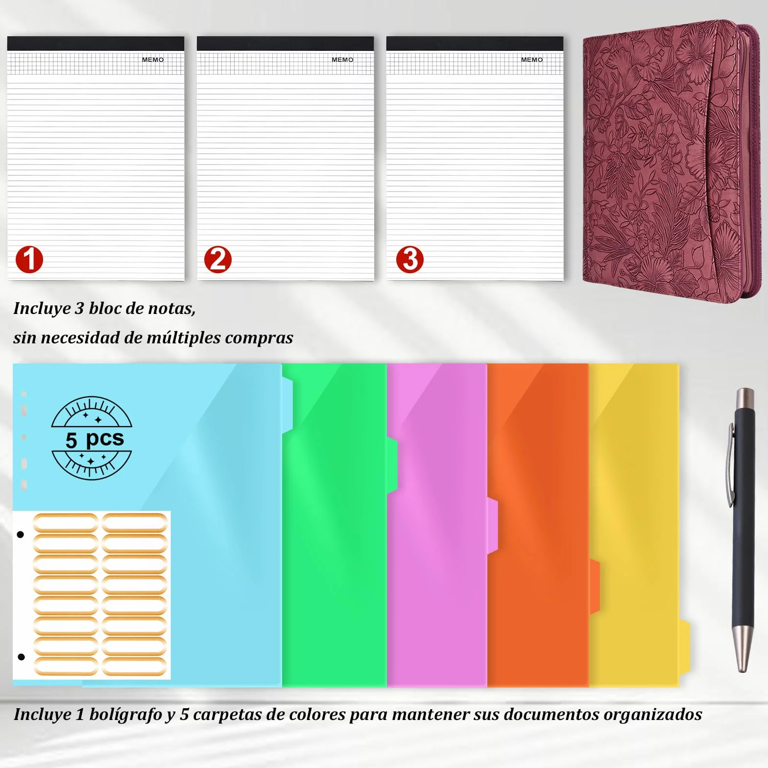 Leathario Carpeta de Conferencias A4 con 3 Cuadernos y 10 Páginas de Índice Transparente