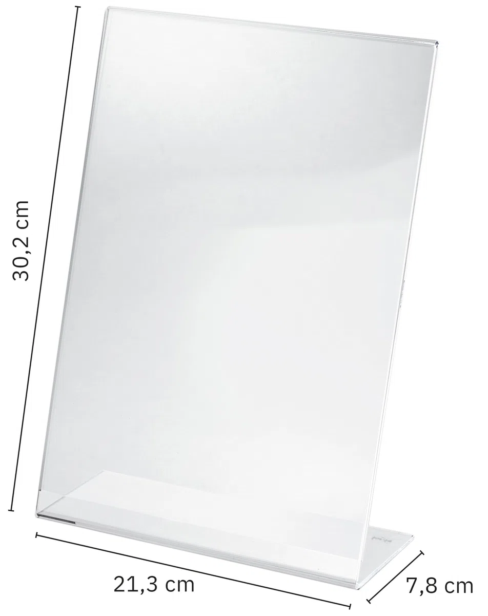 SIGEL TA210 Expositor de mesa inclinado, 30,2x21,3x7,8 cm (para A4 vertical) | para mostrador, restauración, oficina, boda, etc | resistente a los rayos UV, acrilico, transparente, 10 piezas