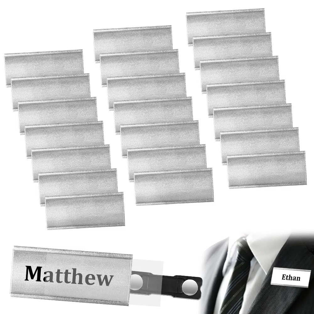 20 Placa Identificativas Magnéticas con Imanes Fuertes y Aguja | tarjetas identificativas magnéticas 72mm x 31mm | placas identificativas personal | Pour Restaurant, Hôtel, Bureau, Événement