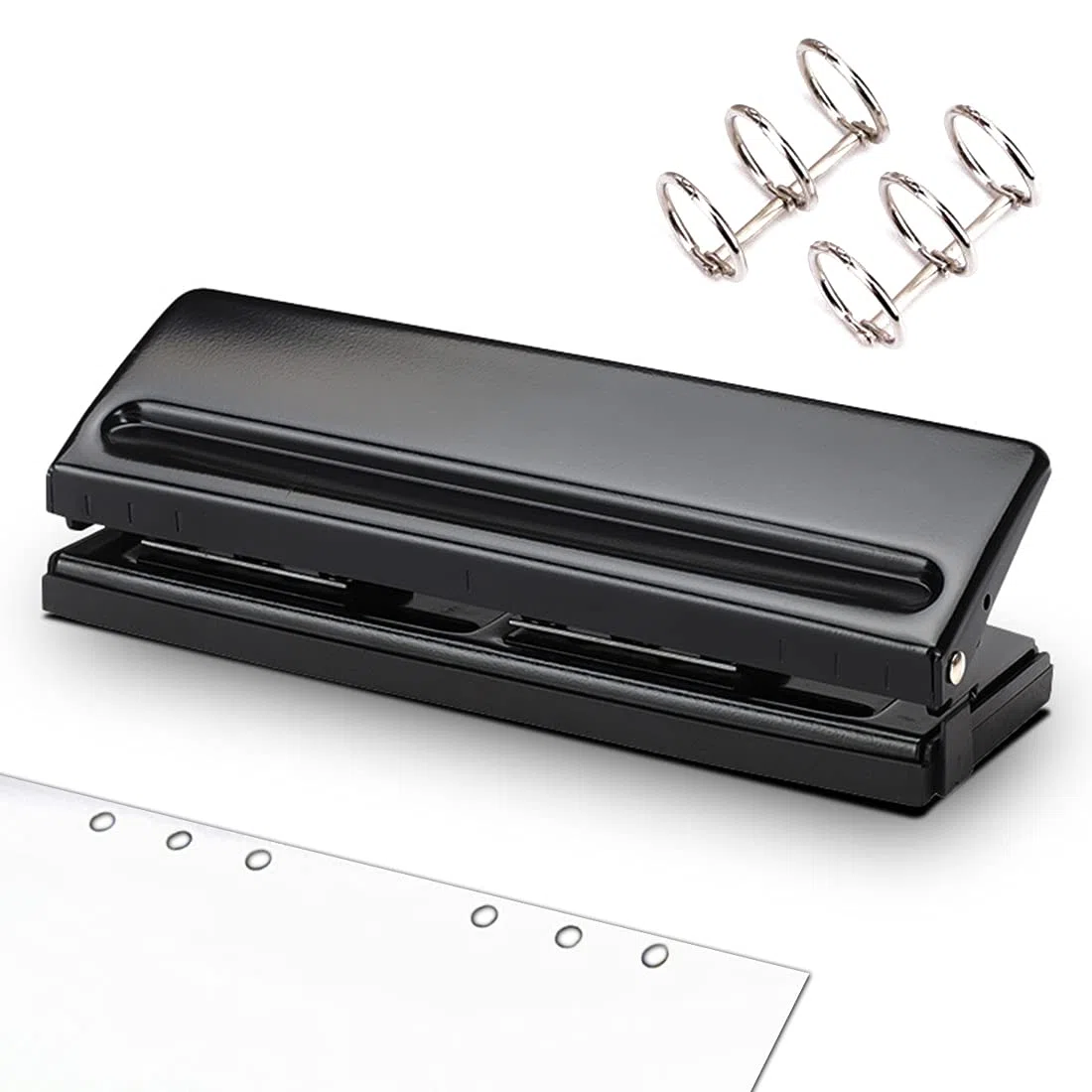 Perforadora de 6 compartimentos, DIN A5 de 6 agujeros, perforadora de escritorio, distancias ajustables, para A4 y A6, tarjetas de papel