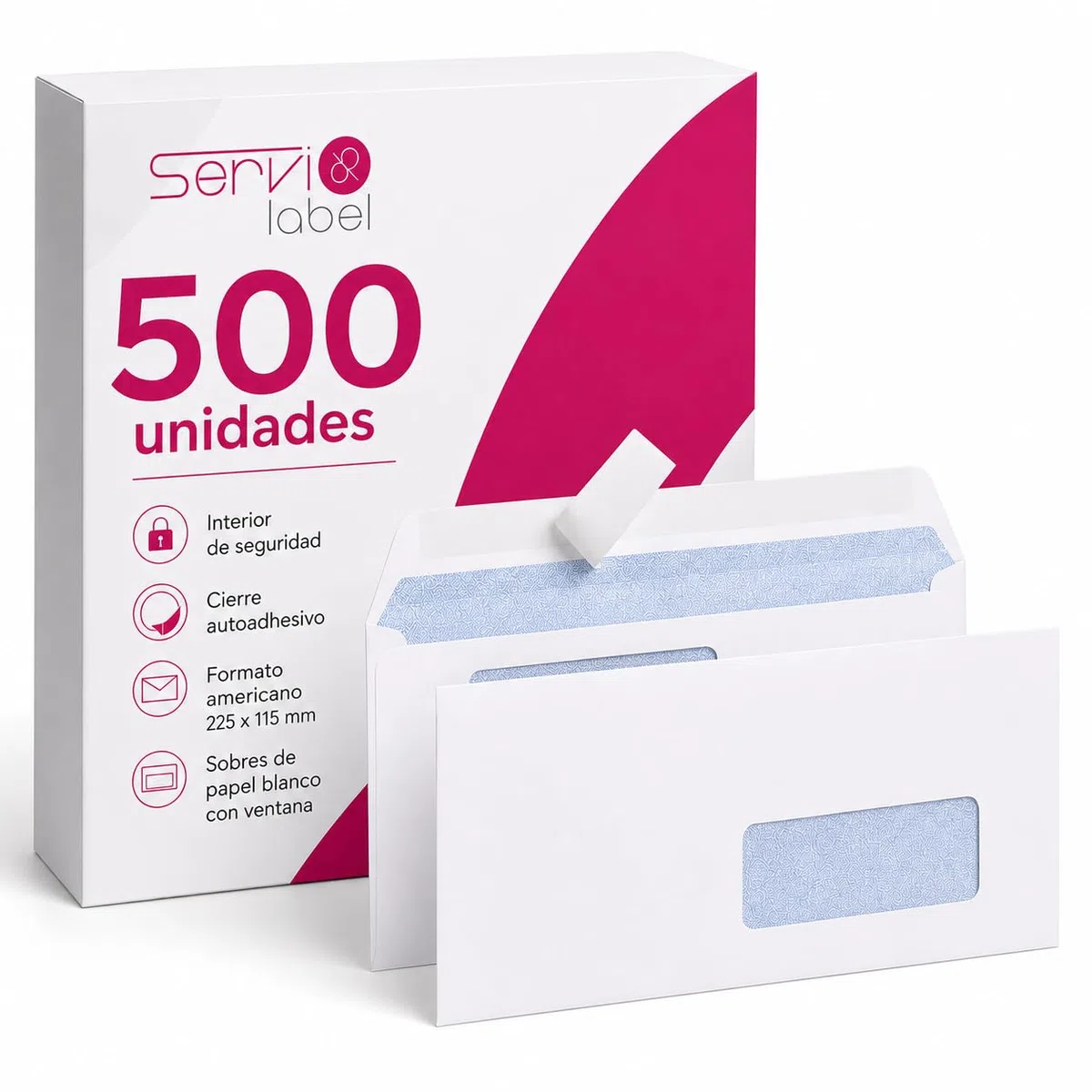 Pack 500 Sobres de Papel Blanco Americano 225x115mm | Con Ventana | Formato Profesional | Cierre Seguro | Para Cartas Facturas Documentos y Envíos de Oficina
