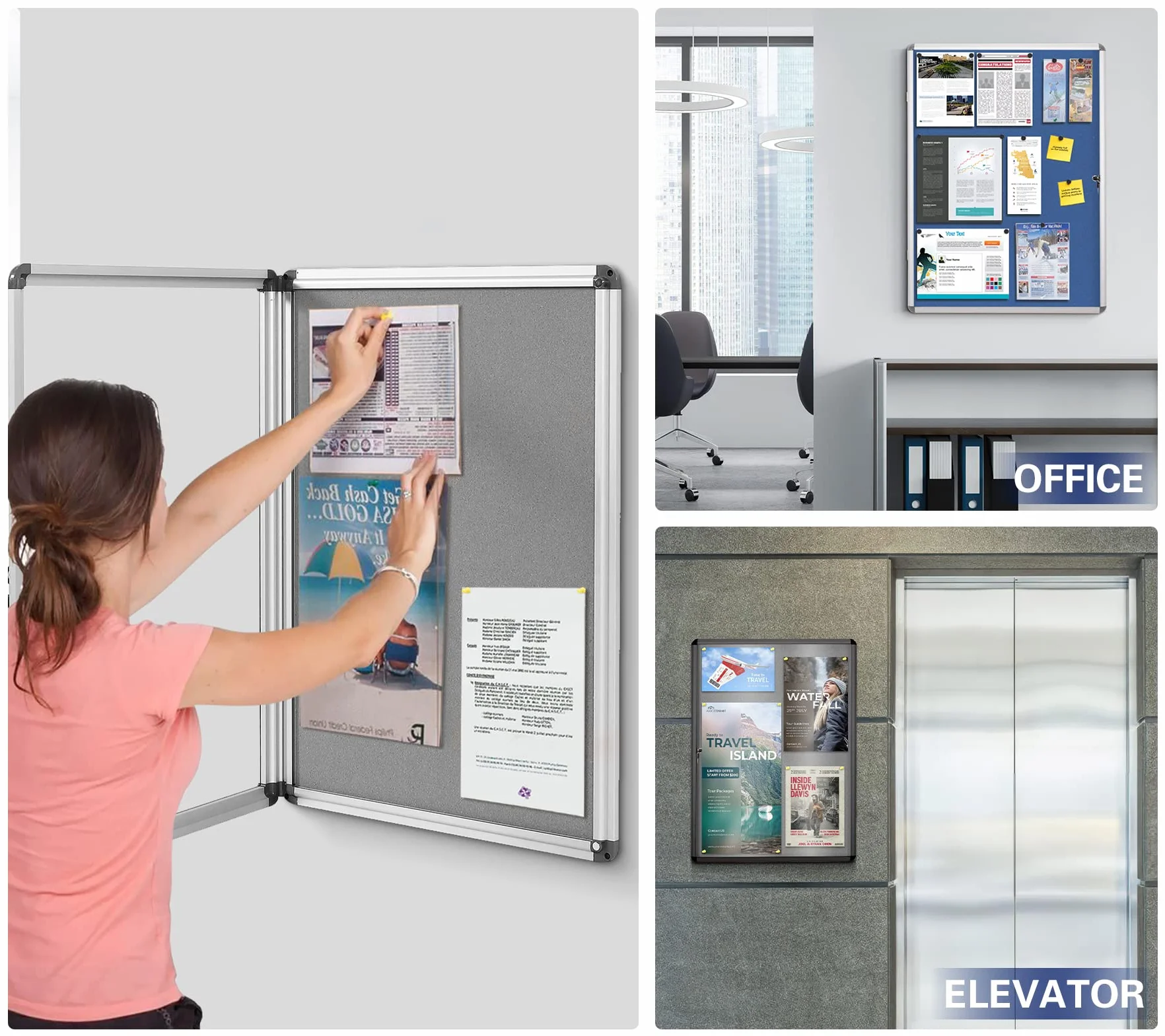 SwanSea Tablón de Anuncios Blanco con cerradura Tablón de anuncios con con llave con bisagras para interiores en aluminio,98x72 cm (9xA4)