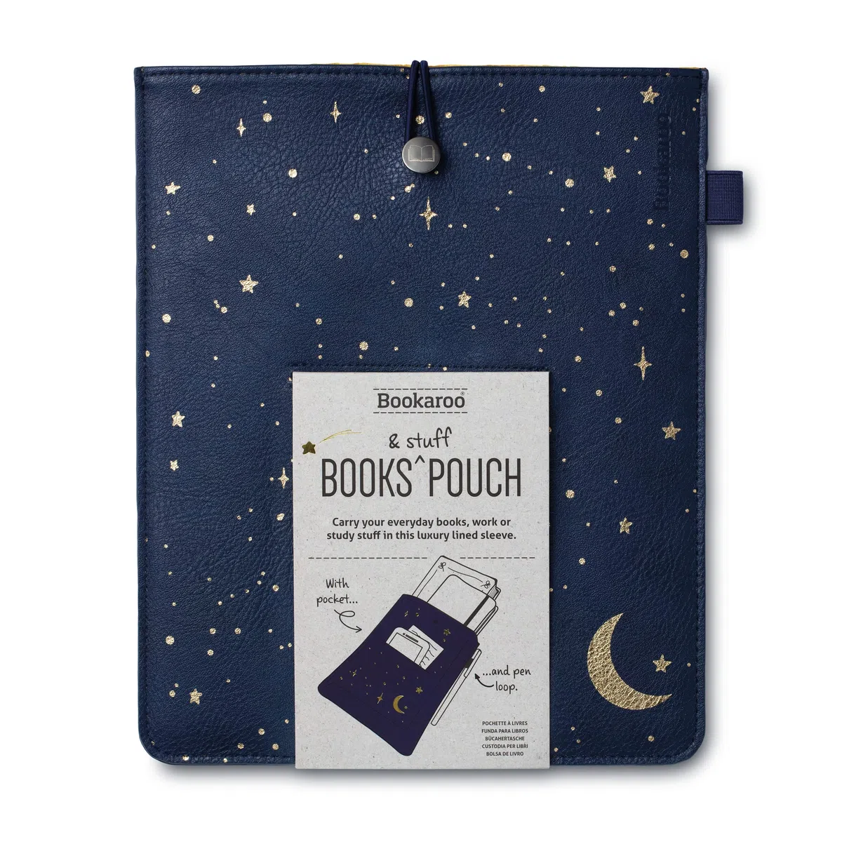 IF Bookaroo - Bolsa para libros, luna y estrellas, azul oscuro/dorado