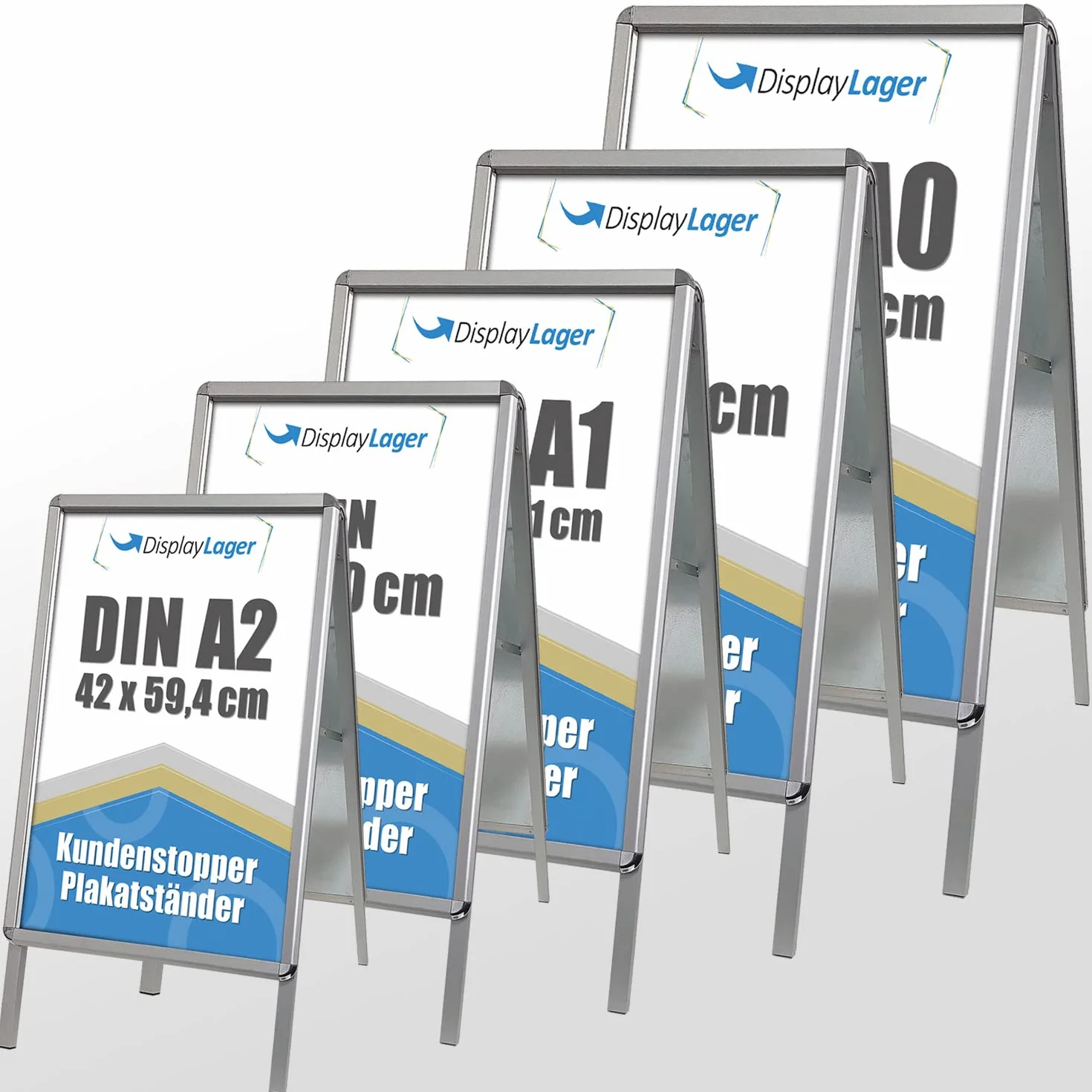 DisplayLager Alu-Line Rondo, calidad danesa Caballete publicitario, incluye 2 x carteles de tereftalato de polietileno amorfo (ambos lados), resistentes a la intemperie. Soporte para anuncios (A1)