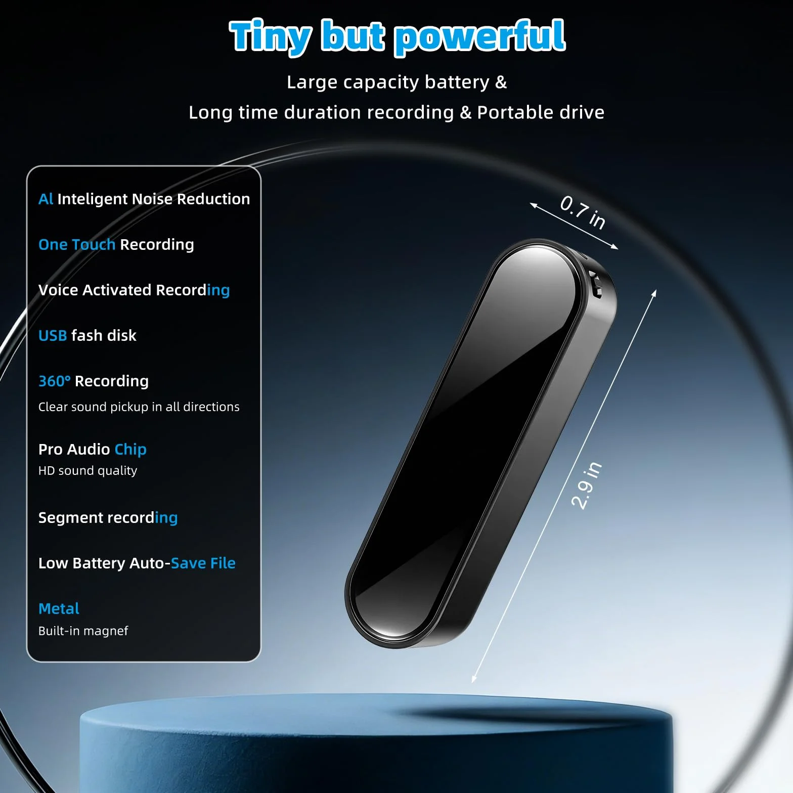 Grabadora de Voz 128GB, Activación por Voz, Grabación Continua 40 Días, Recargable USB