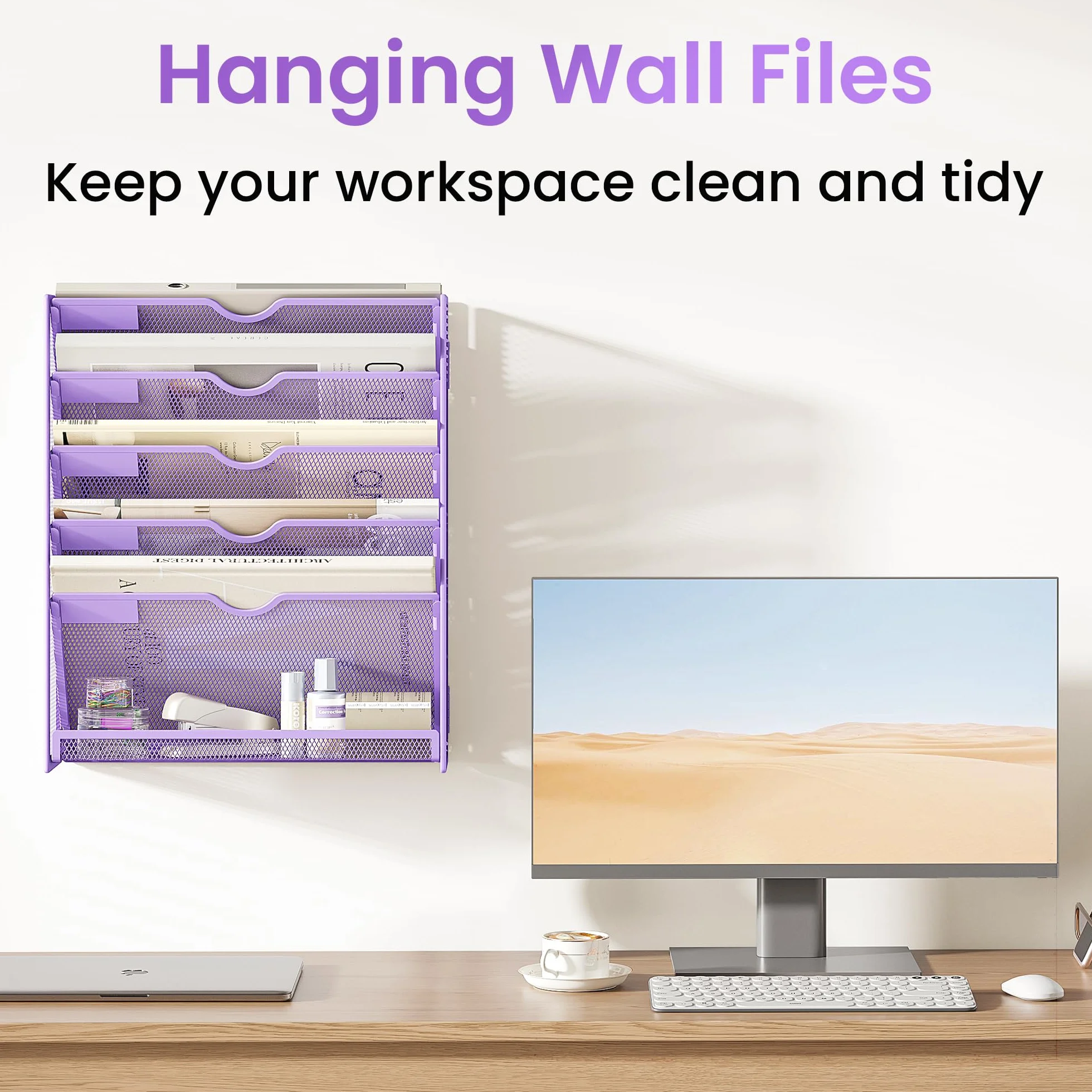 VITVITI Organizador de Archivos A4 6 Niveles, Soporte de Pared para Revistas, Morado