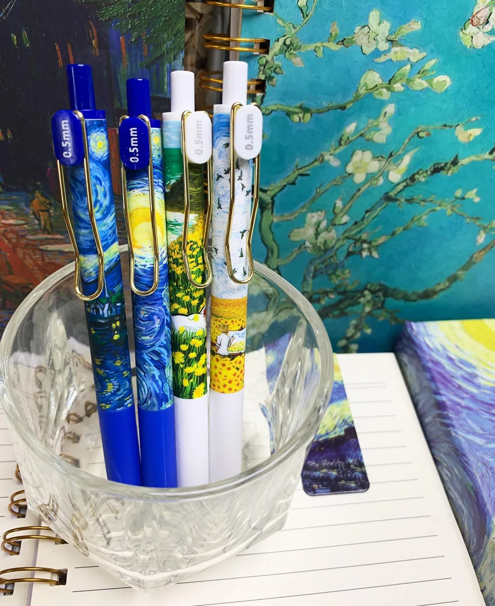 Bolígrafos de noche estrellada, 8 bolígrafos, 16 recambios, suministros de oficina, bolígrafos Van Gogh, regalos, bolígrafos negros de 0,5 mm, bolígrafos de escritura suave, bolígrafos