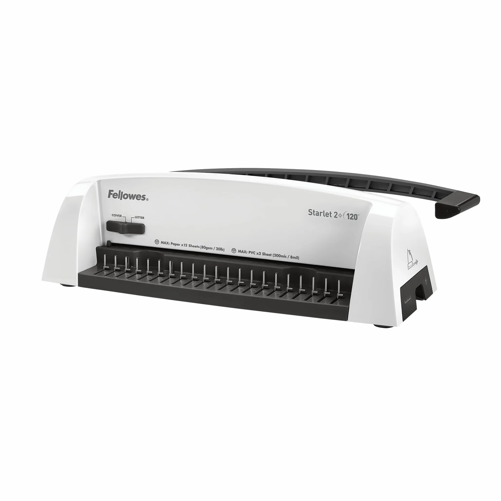 Fellowes Star+ Rilegatrice a dorsi plastici, Capacità di perforazione di 12 fogli per documenti A4, Rilegatrice manuale a pettine, Capacità di rilegatura di 120 fogli, Ideale per l'ufficio domestico