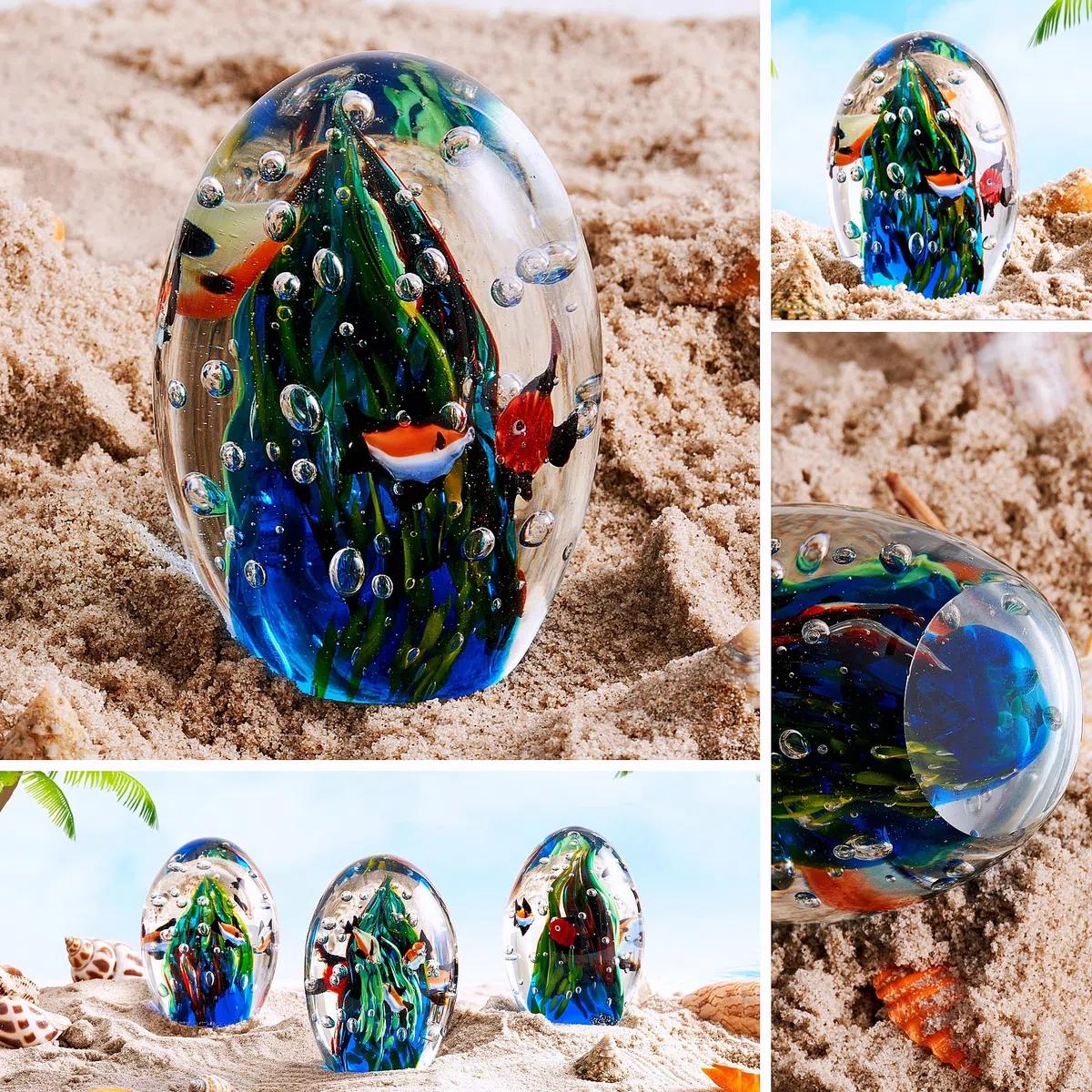 EUSTUMA Mundo Submarino de Cristal Soplado a Mano - Portapapeles para Oficina, Decoración Interior, Objeto de Colección, Decoración Acuario, Amantes del Océano