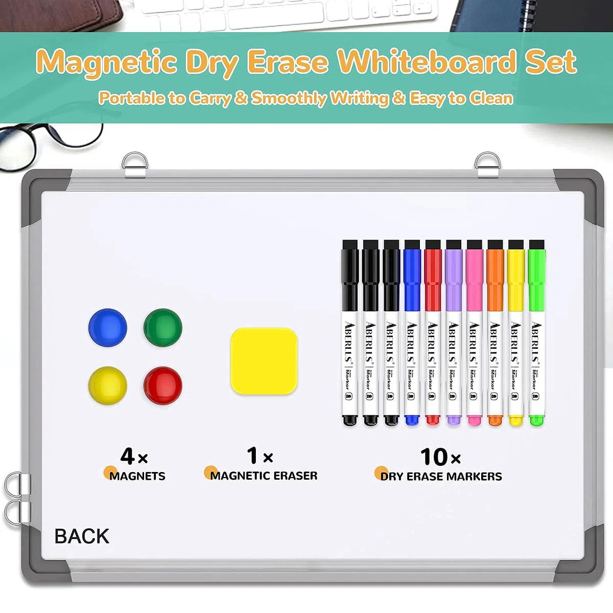 Pizarra blanca con calendario mensual para pared, pizarra de borrado en seco de 16 x 12 pulgadas, pequeña pizarra blanca magnética, pizarra colgante de doble cara para oficina, escuela, hogar, cocina
