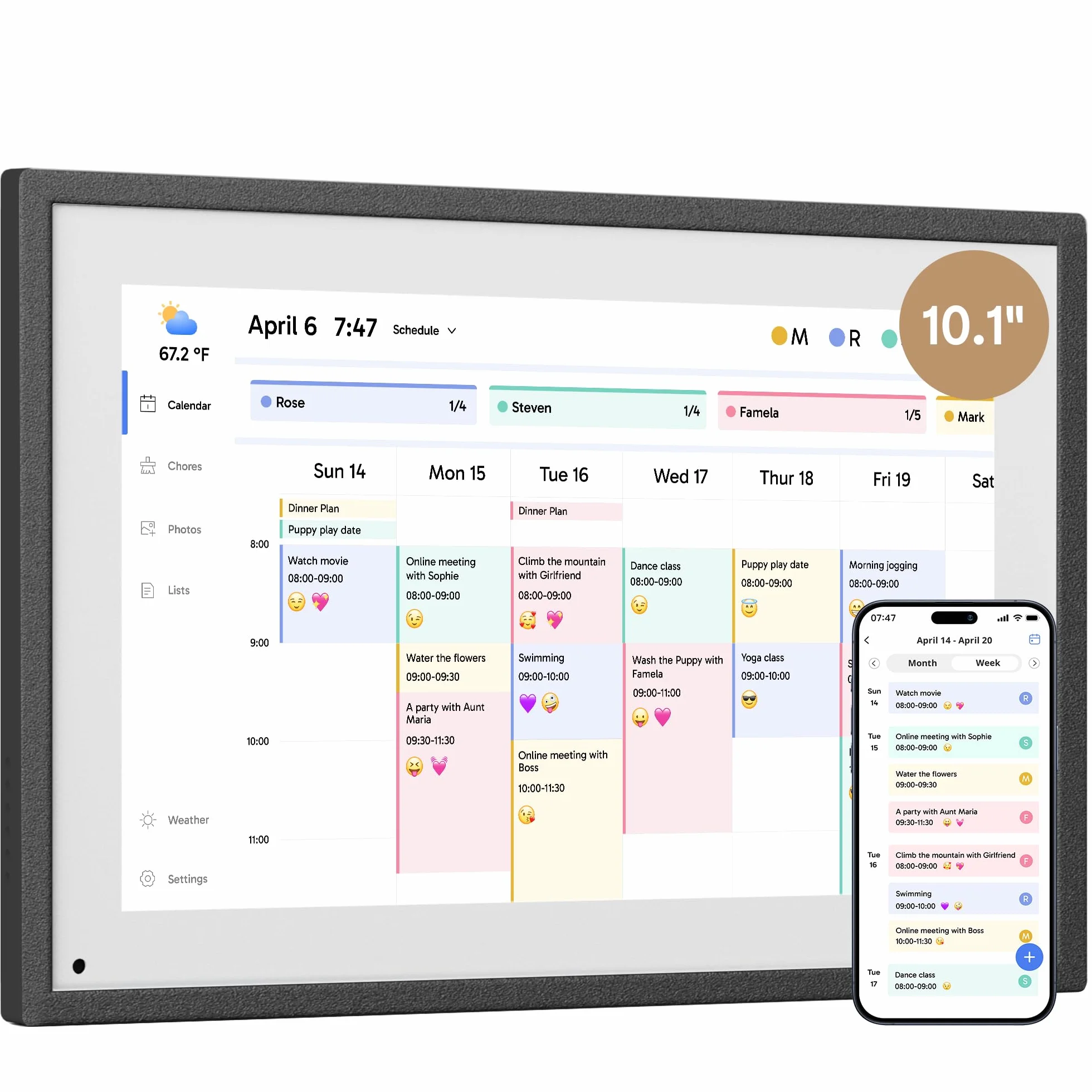 Dragon Touch Calendario, Calendario Digital 2025 de 10.1 Pulgadas, planificador de Pared Familiar, Pantalla táctil interactiva Full HD 1080P, Tabla Inteligente de tareas y organización del hogar